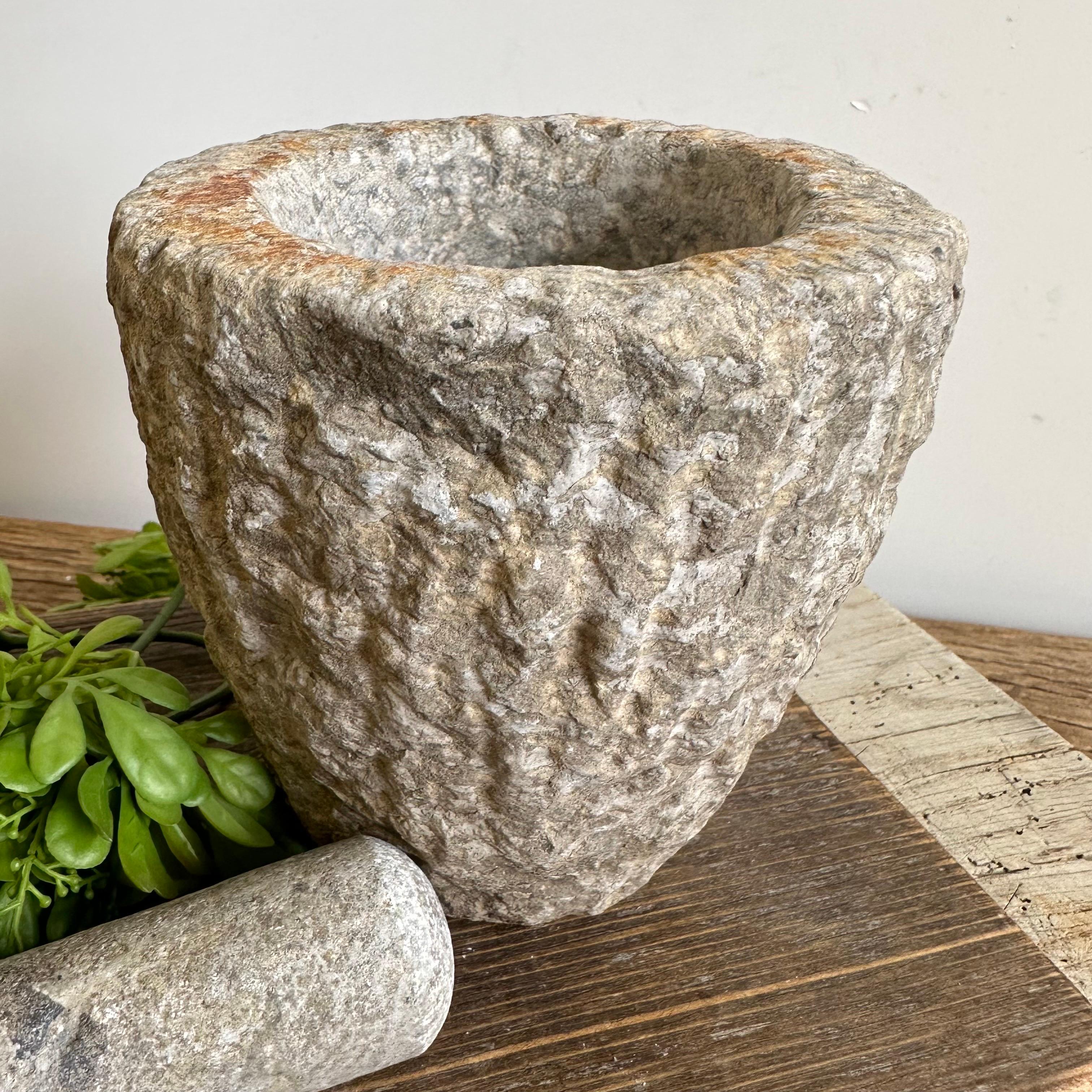 20th Century Antique Stone Mortar and Pestle Bowl Set
