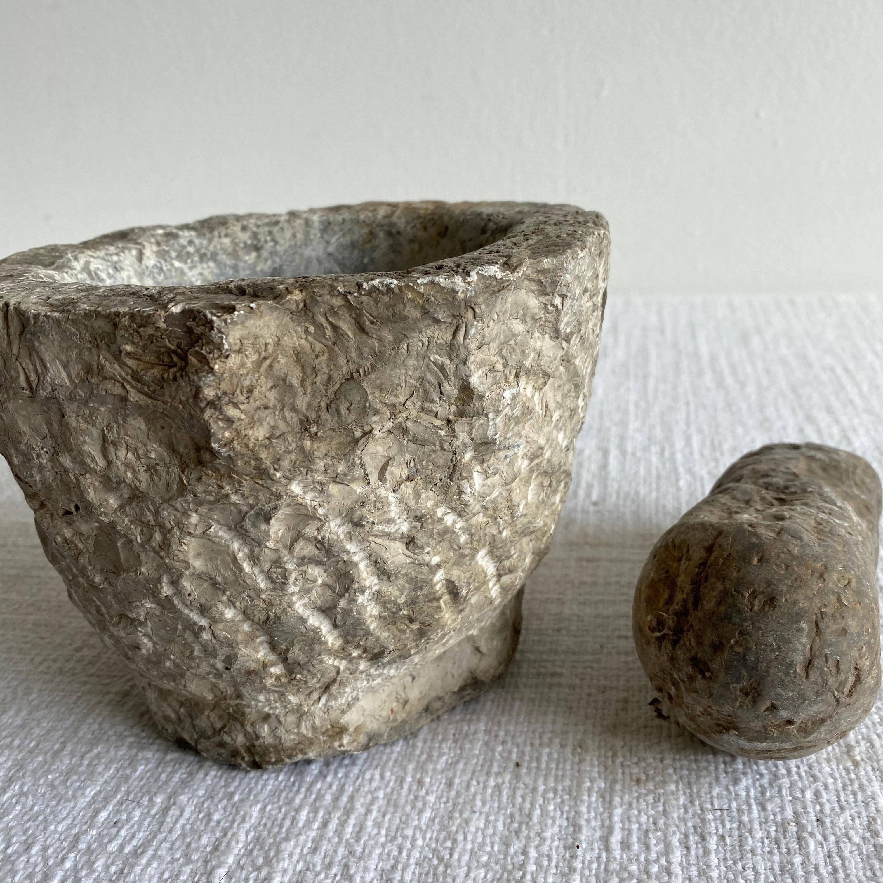 Antique Stone Mortar and Pestle Bowl Set 1