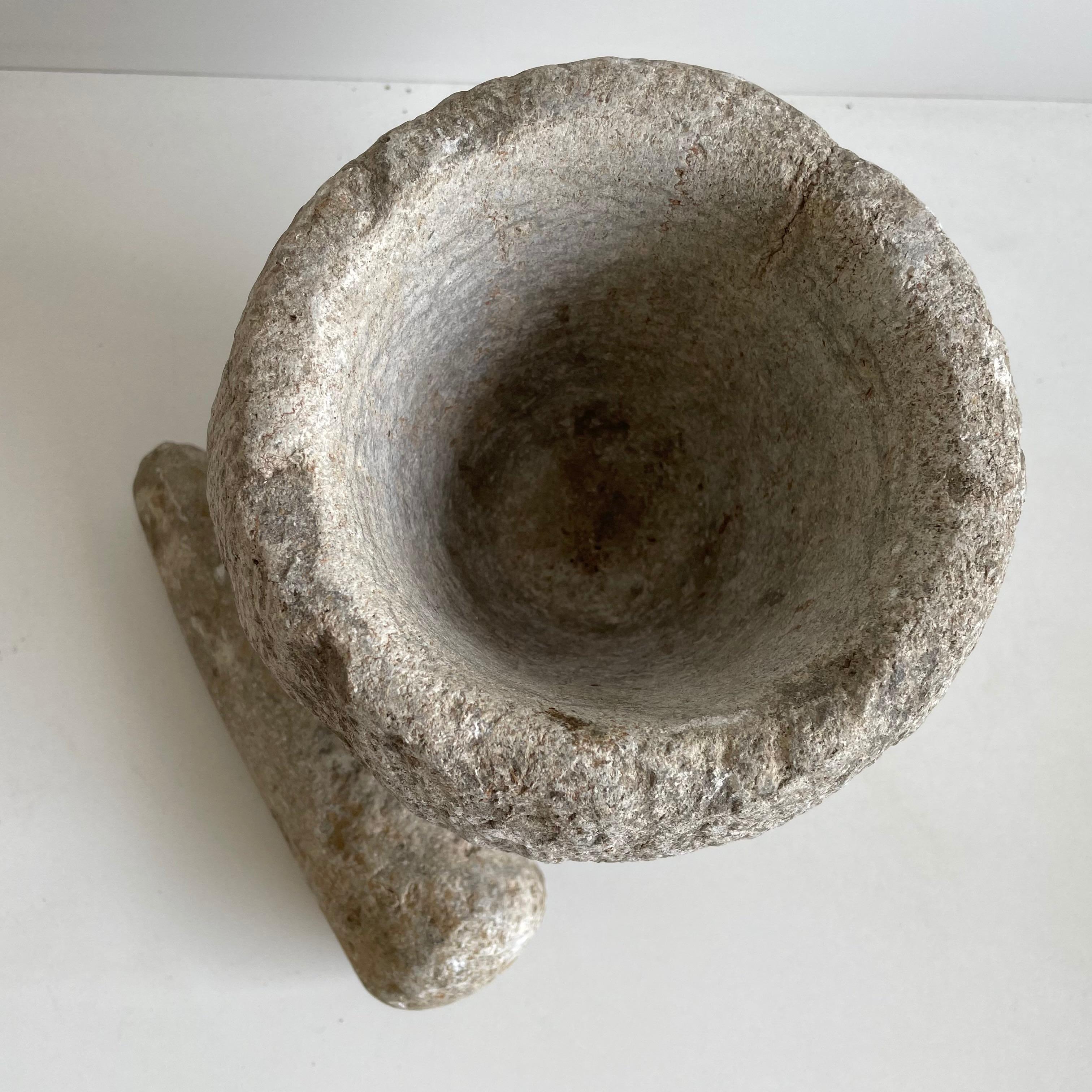 Cast Stone Antique Stone Mortar and Pestle Bowl Set