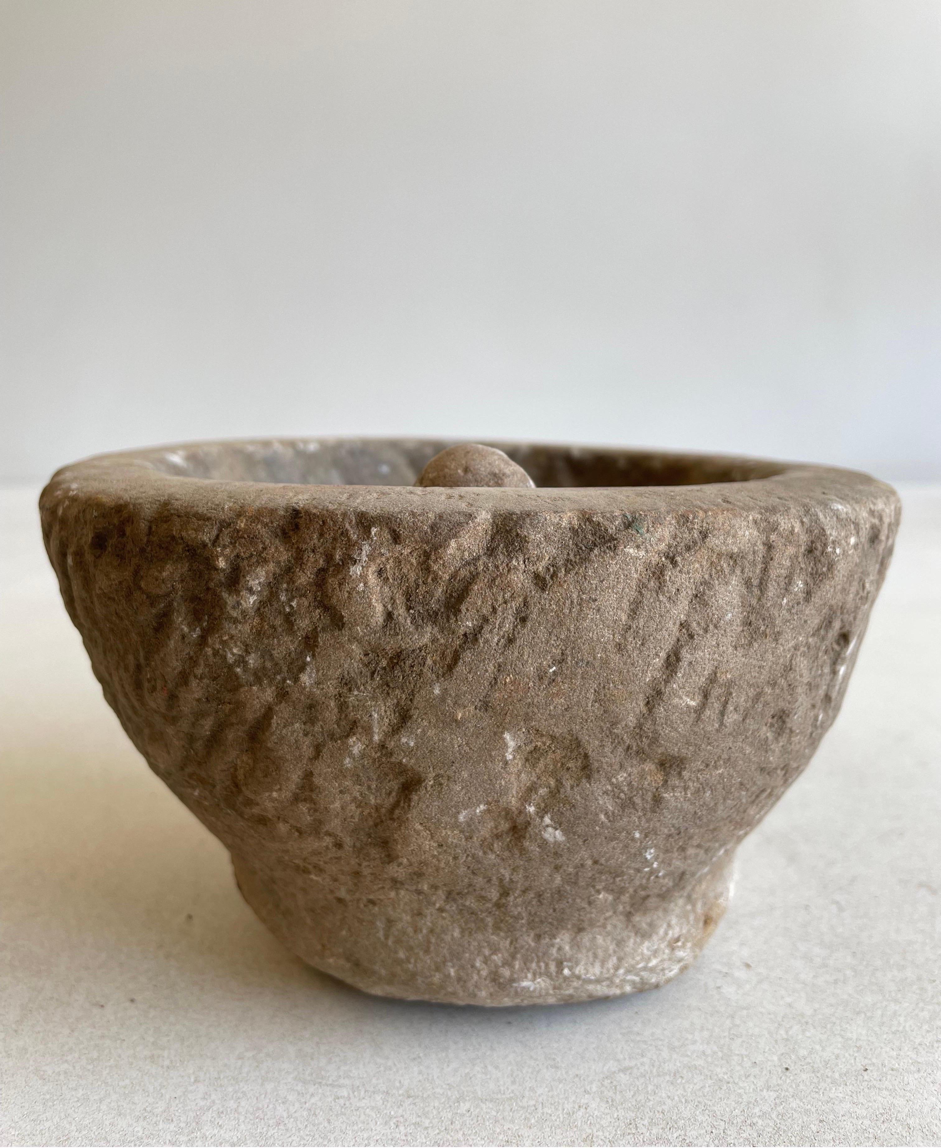 Cast Stone Antique Stone Mortar and Pestle Bowl Set
