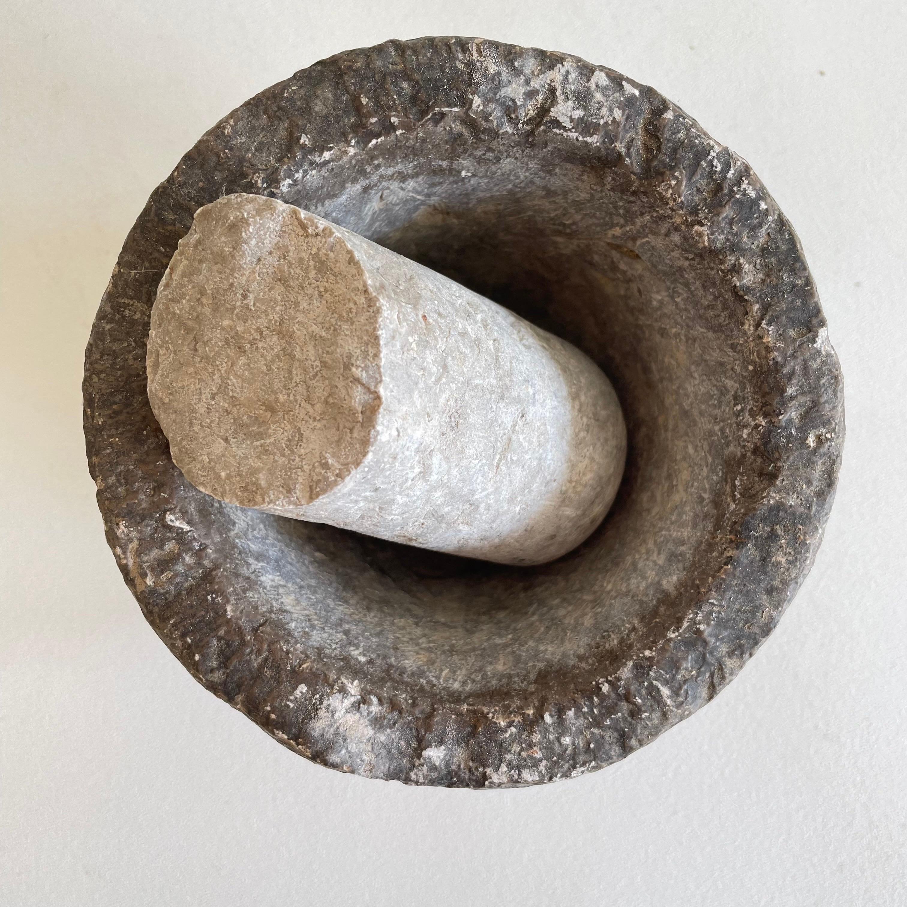 Antique Stone Mortar and Pestle Bowl Set For Sale 1