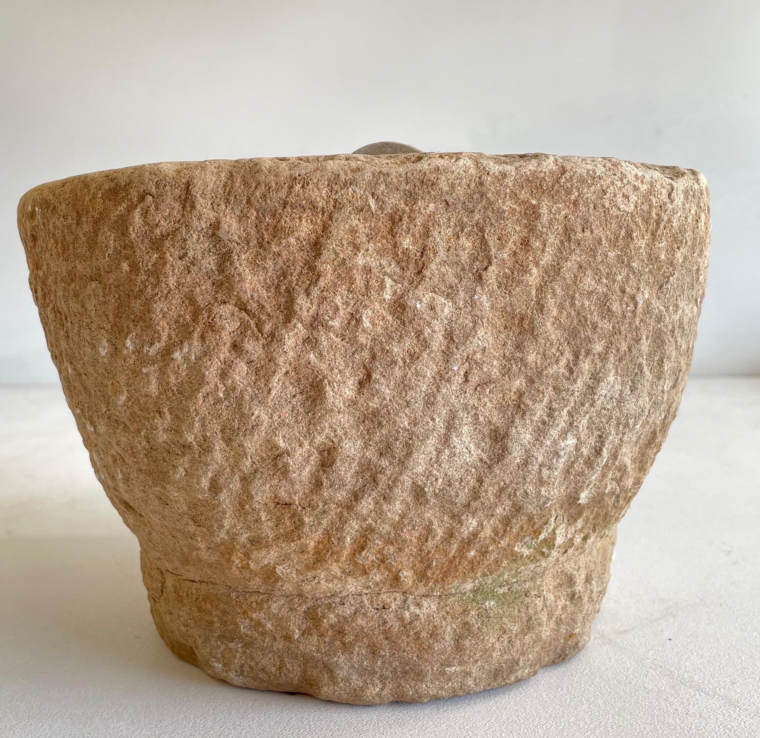 20th Century Antique Stone Mortar And Pestle Bowl Set For Sale