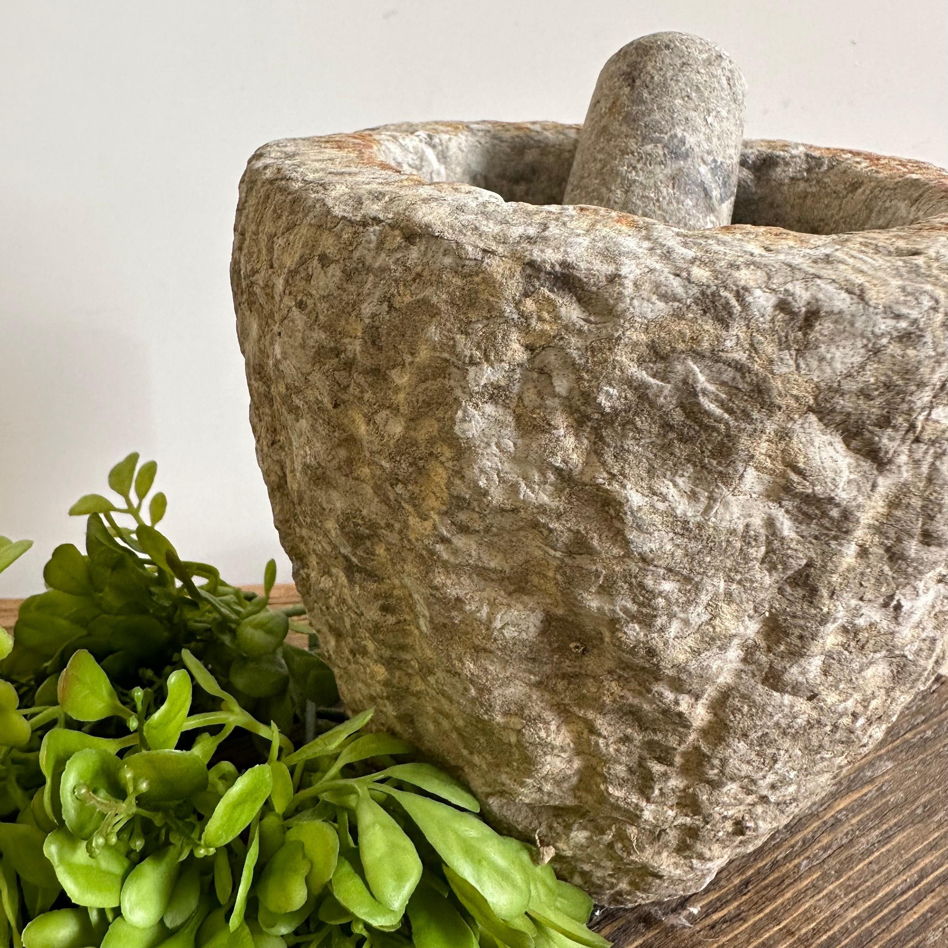 Antique Stone Mortar and Pestle Bowl Set 1