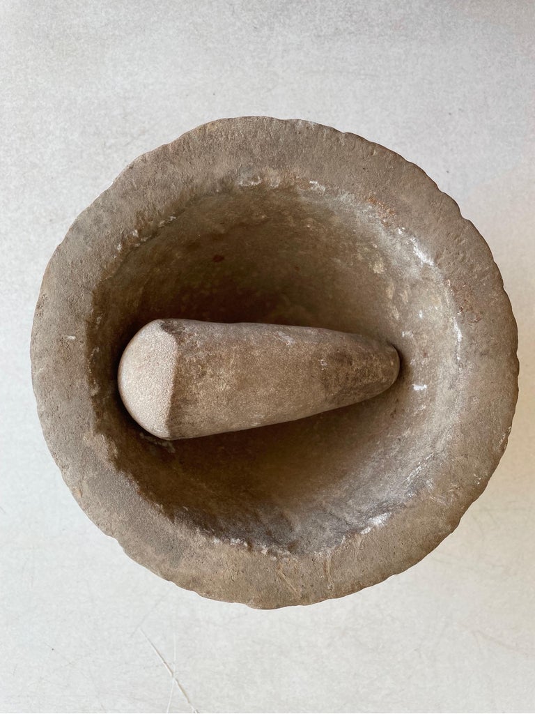 Antique Stone Mortar and Pestle Bowl Set For Sale at 1stDibs