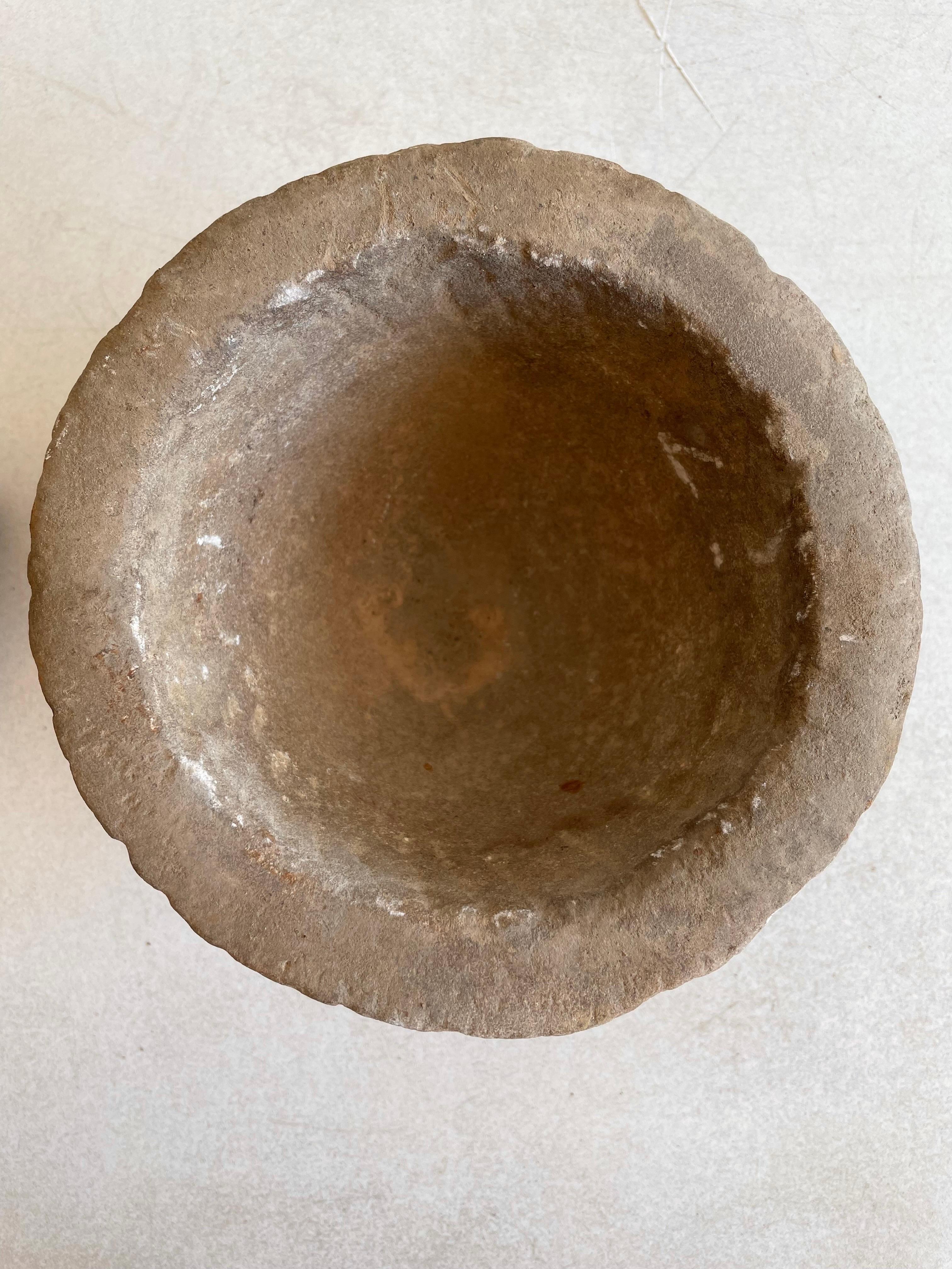 Antique Stone Mortar and Pestle Bowl Set 2