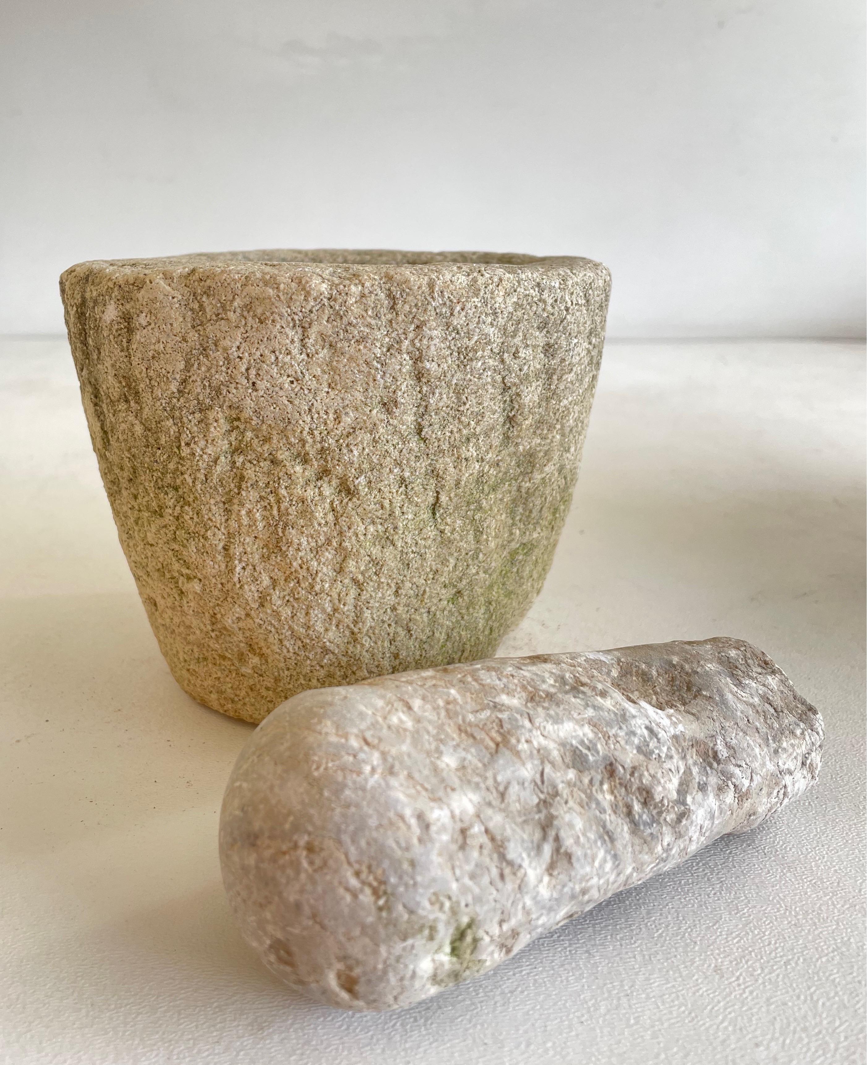 Antique Stone Mortar and Pestle Bowl Set 3