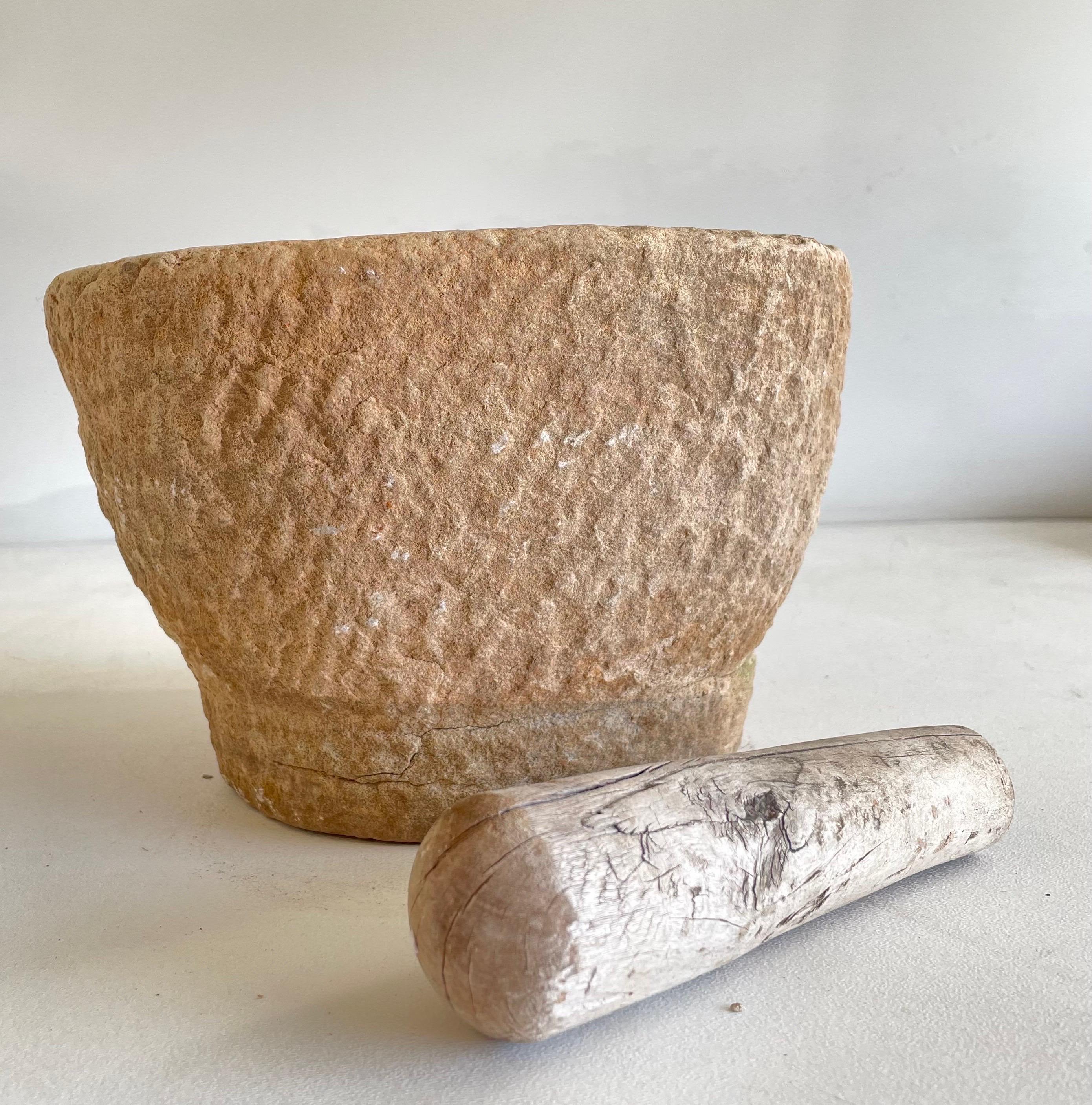 Antique Stone Mortar And Pestle Bowl Set For Sale 2