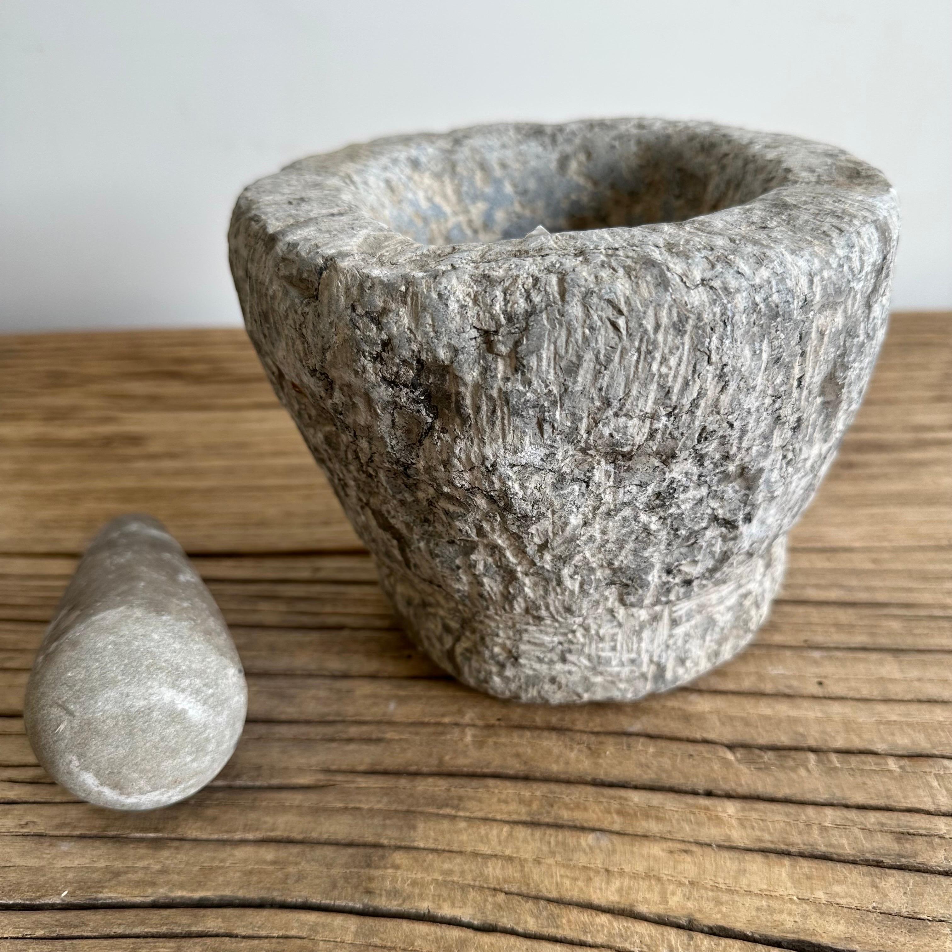 Antique Stone Mortar and Pestle Bowl Set For Sale 3