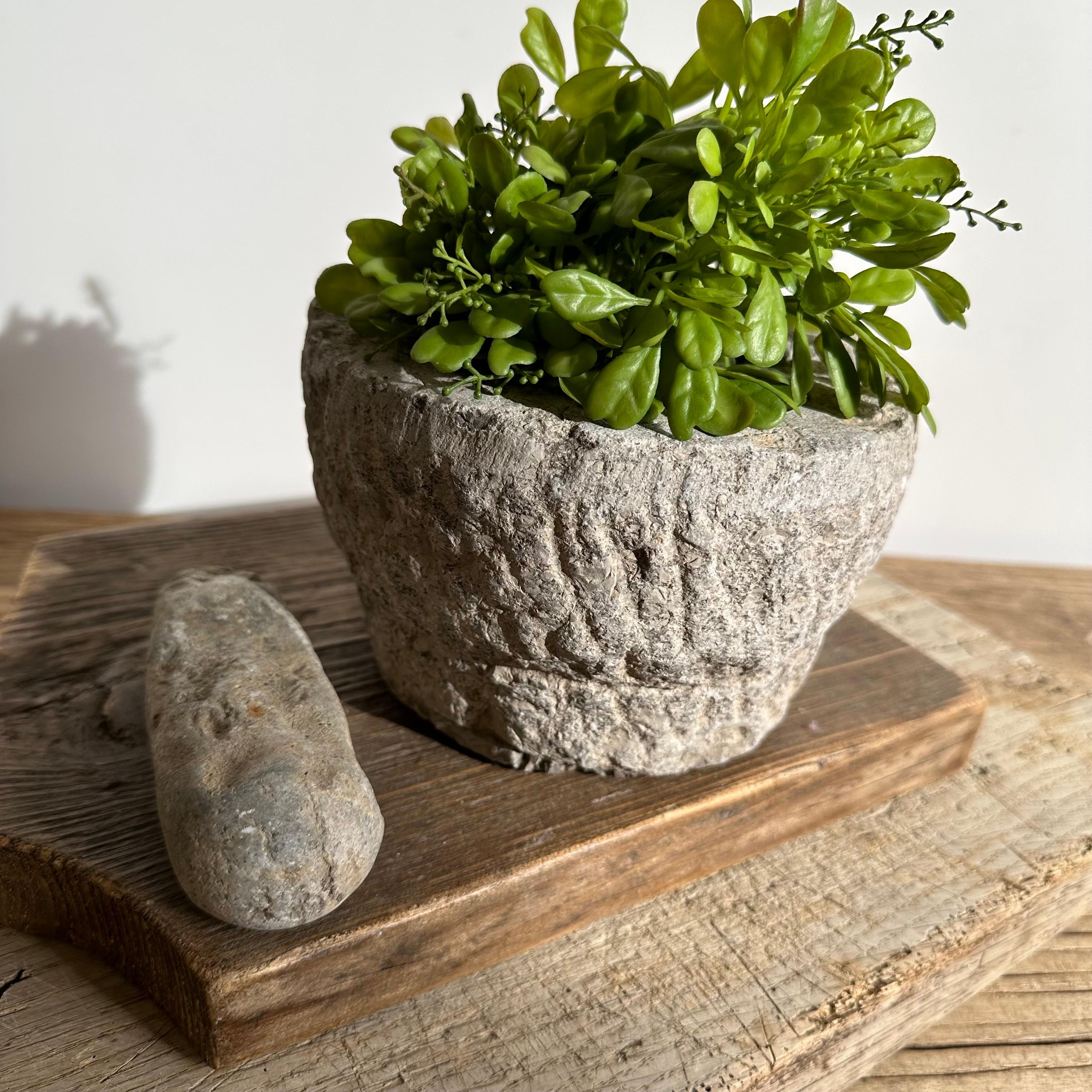 Antique Stone Mortar and Pestle Bowl Set 3