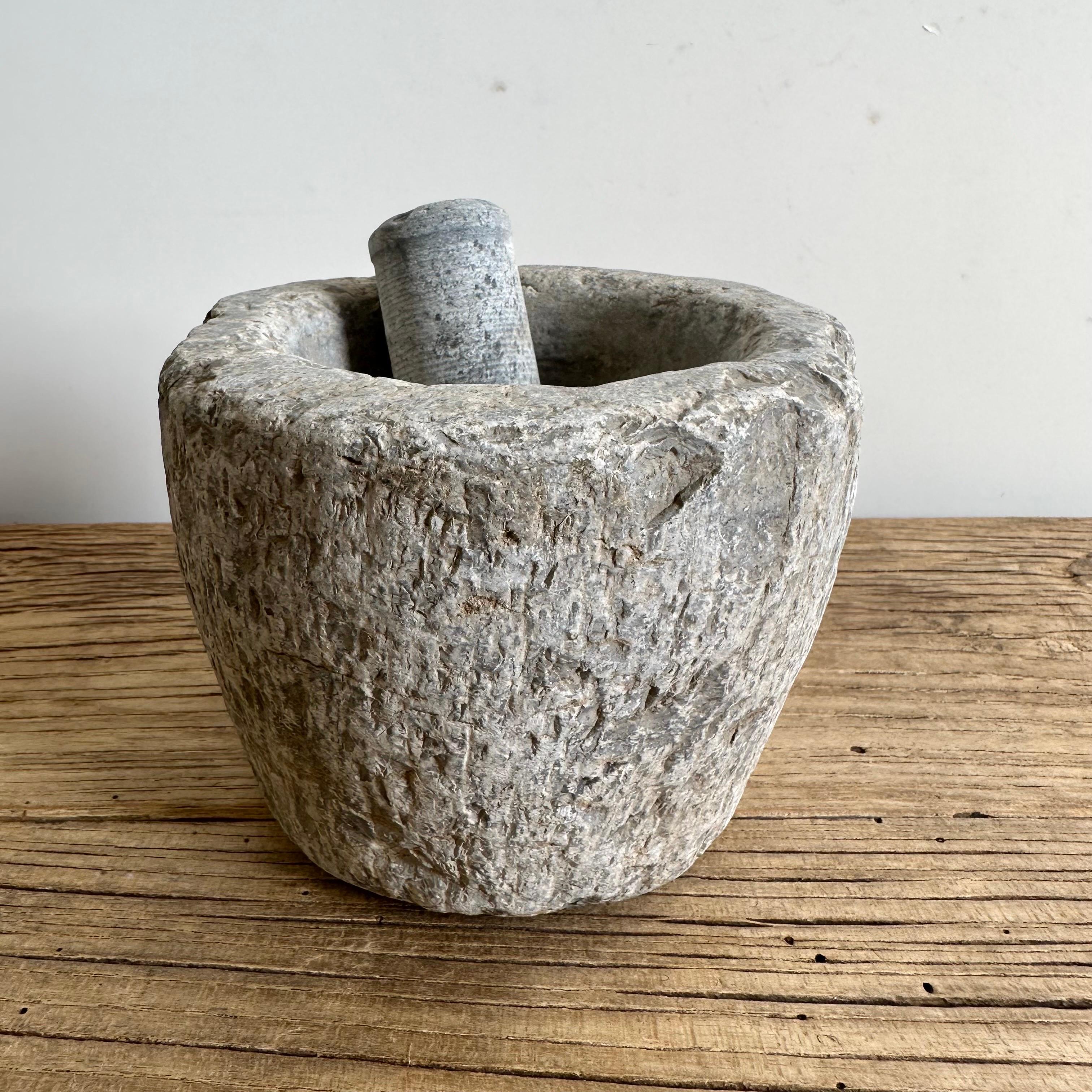 Antique Stone Mortar and Pestle Bowl Set 5