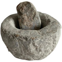 Antique Stone Mortar and Pestle Bowl Set