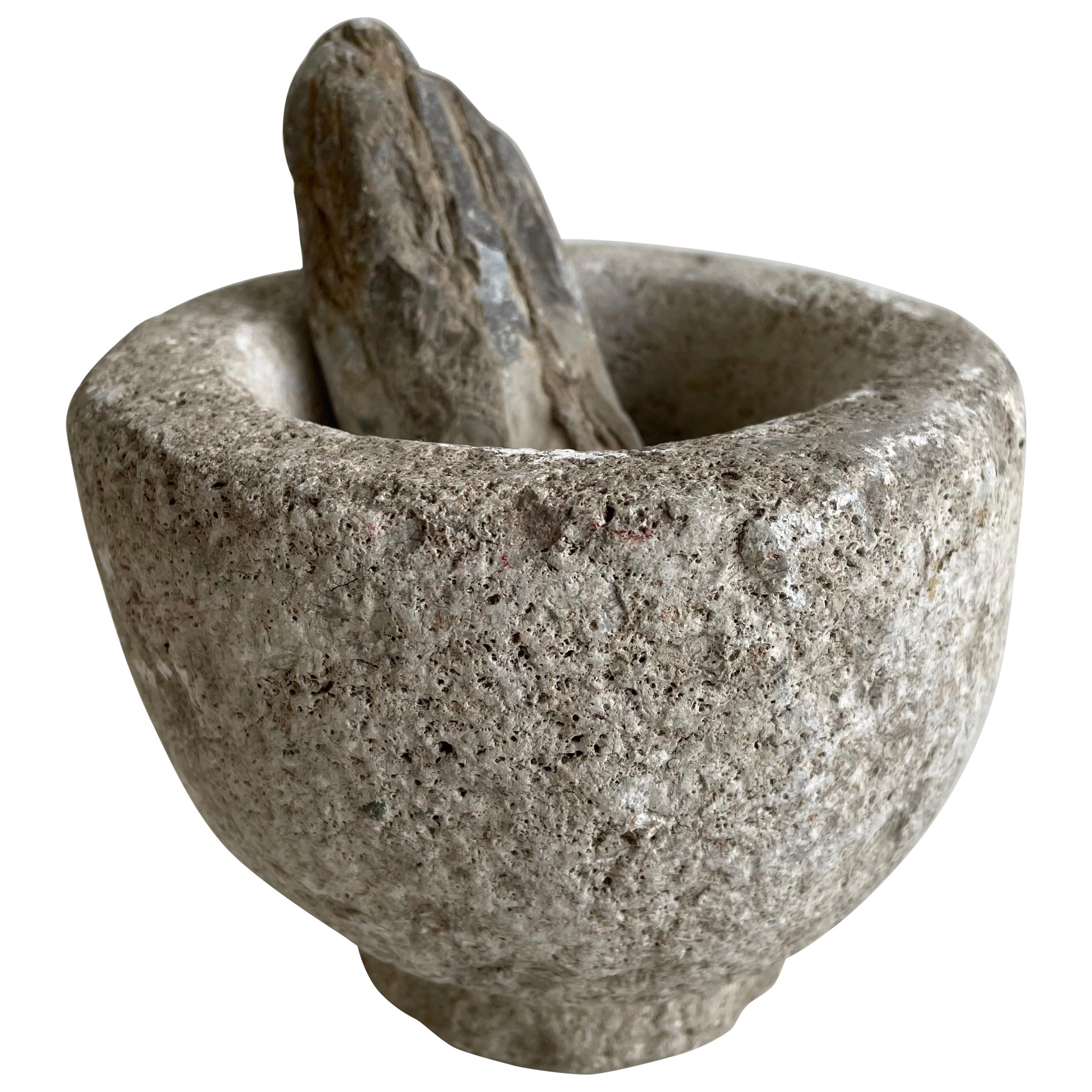 Antique Stone Mortar and Pestle Bowl Set