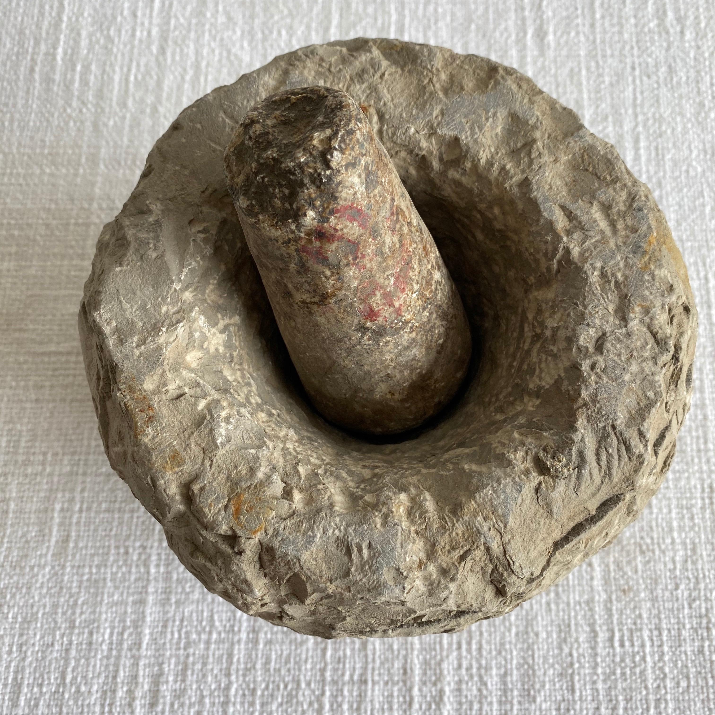 Antique stone mortar and pestle set, solid heavy stone, use as decoration, or for everyday use.
Size: 7” D x 6”
Weight: 10lbs.