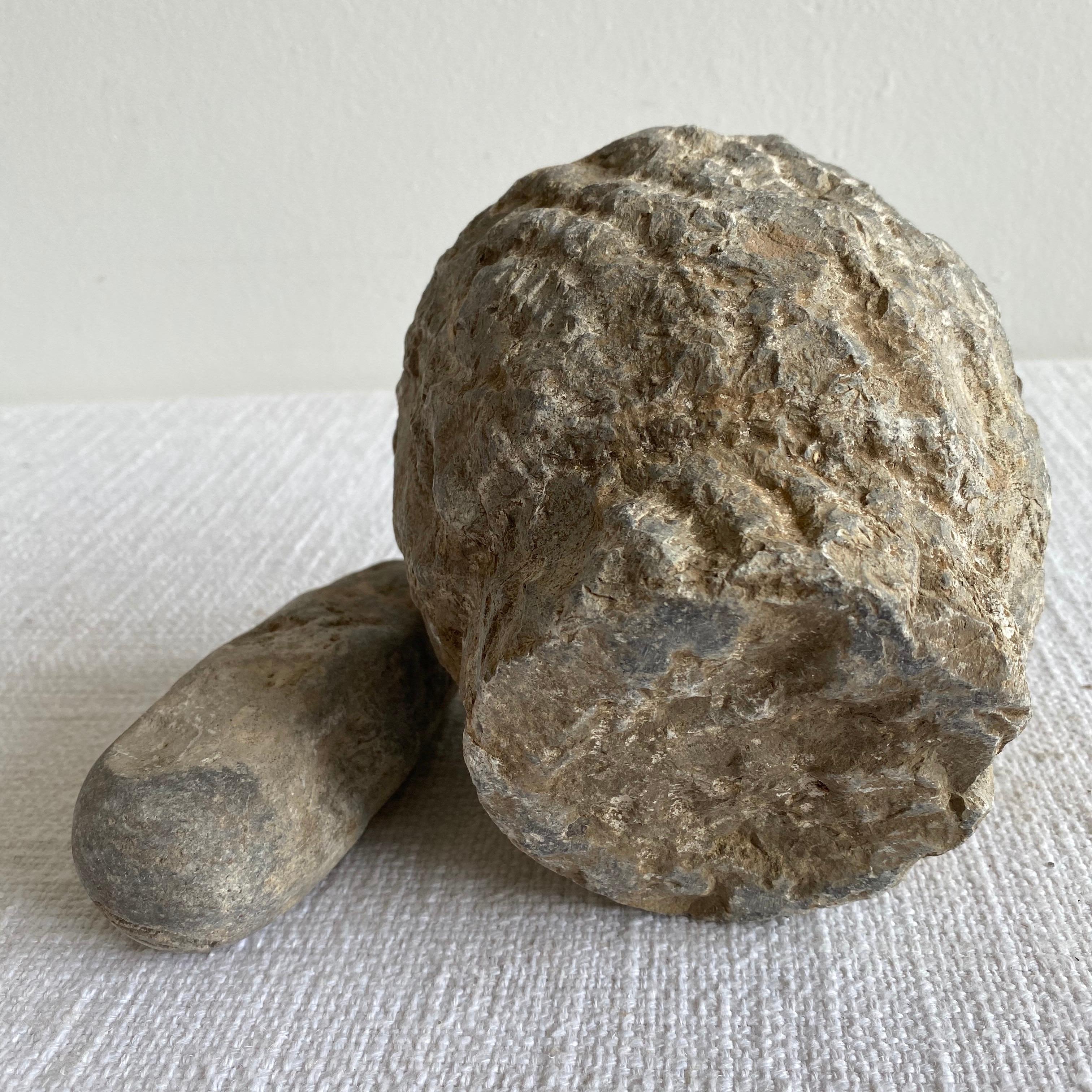 Antique Stone Mortar and Pestle Set In Good Condition In Brea, CA