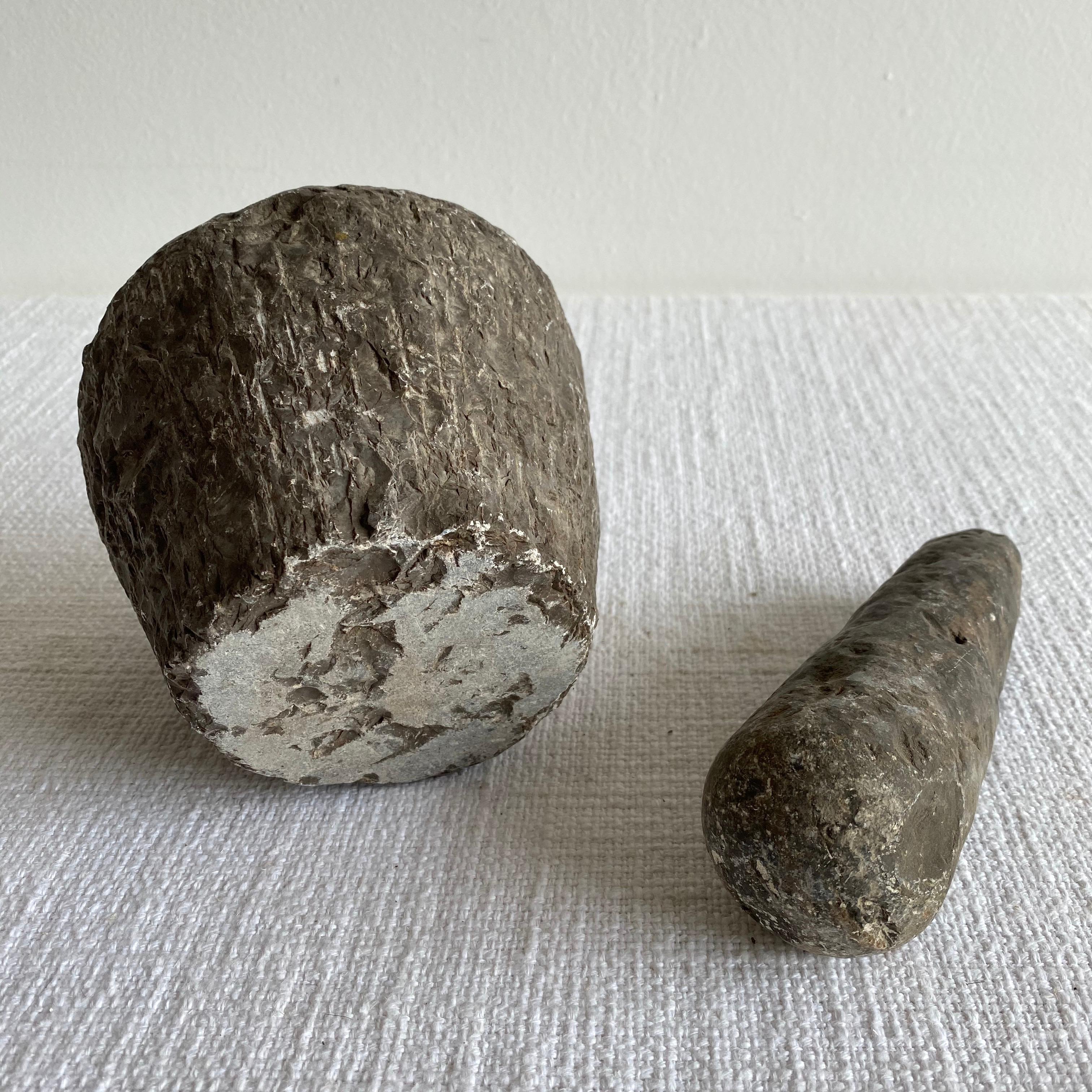 19th Century Antique Stone Mortar and Pestle Set