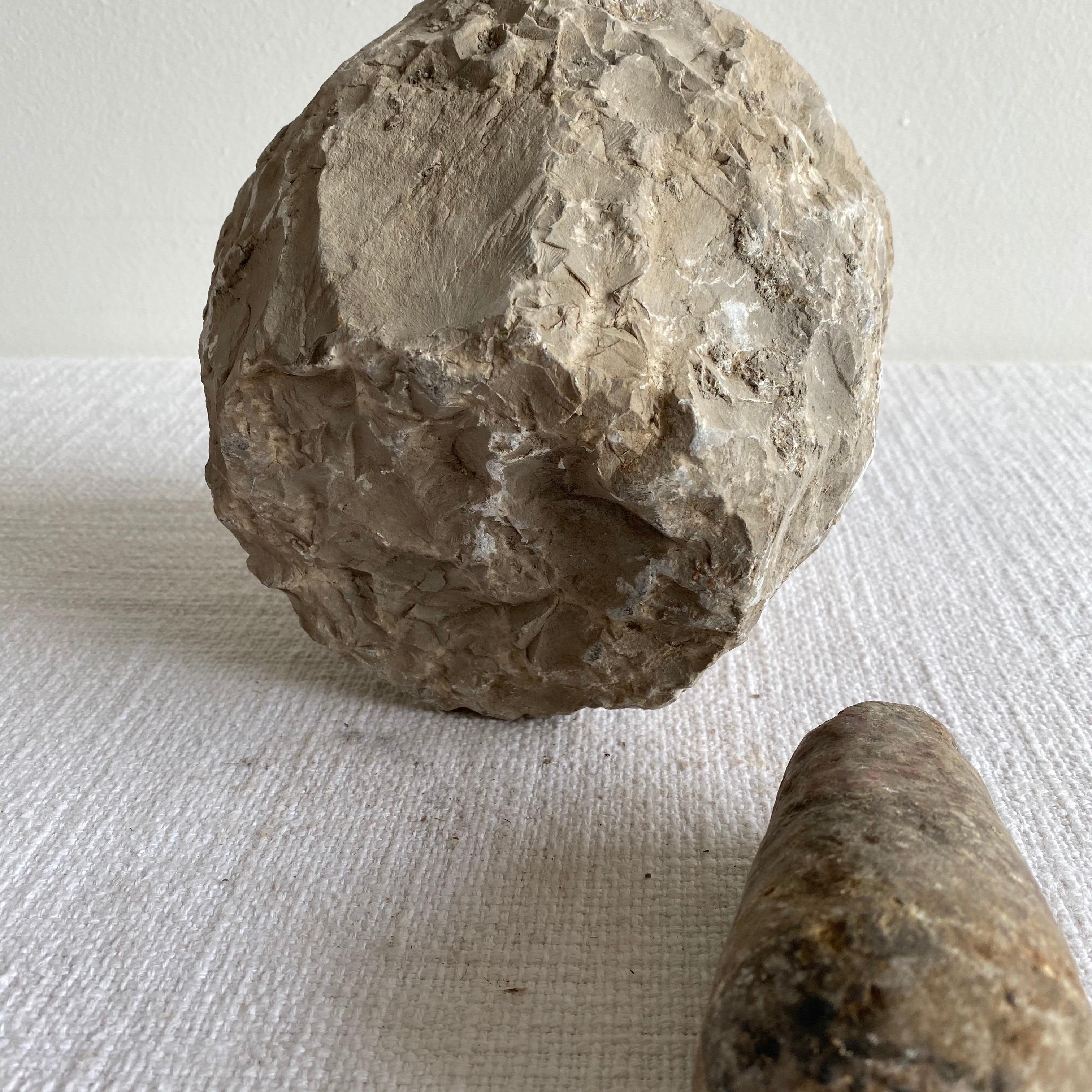 Antique Stone Mortar and Pestle Set In Good Condition In Brea, CA
