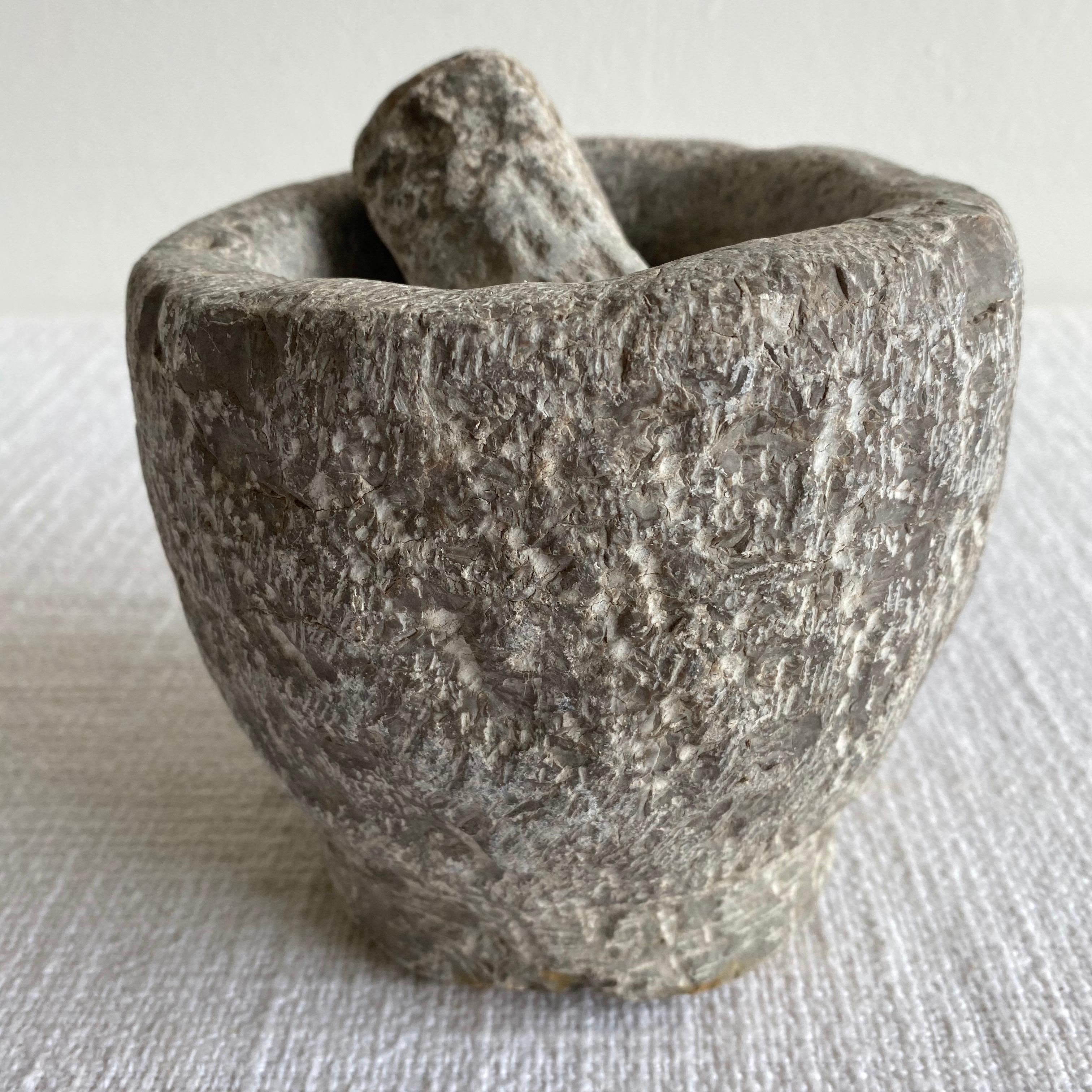 Antique Stone Mortar and Pestle Set In Good Condition In Old Town Orange, CA