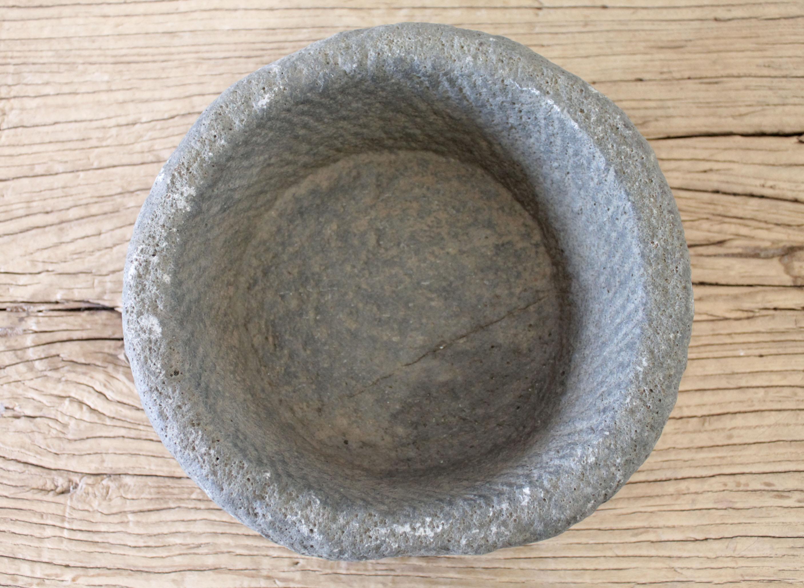 Antique Stone Mortar Bowl In Good Condition For Sale In Brea, CA