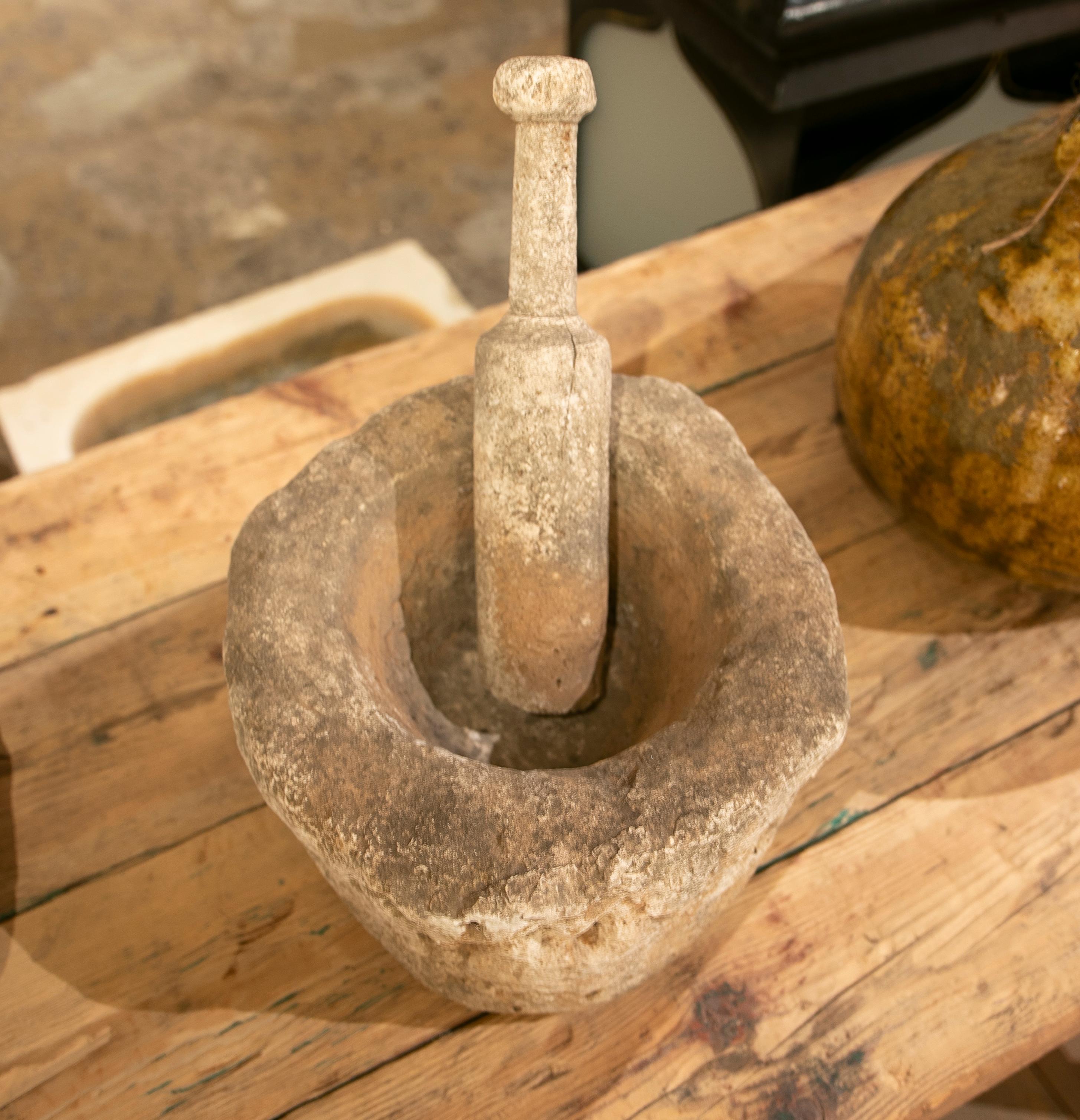 Spanish Antique Stone Mortar with Mallet For Sale