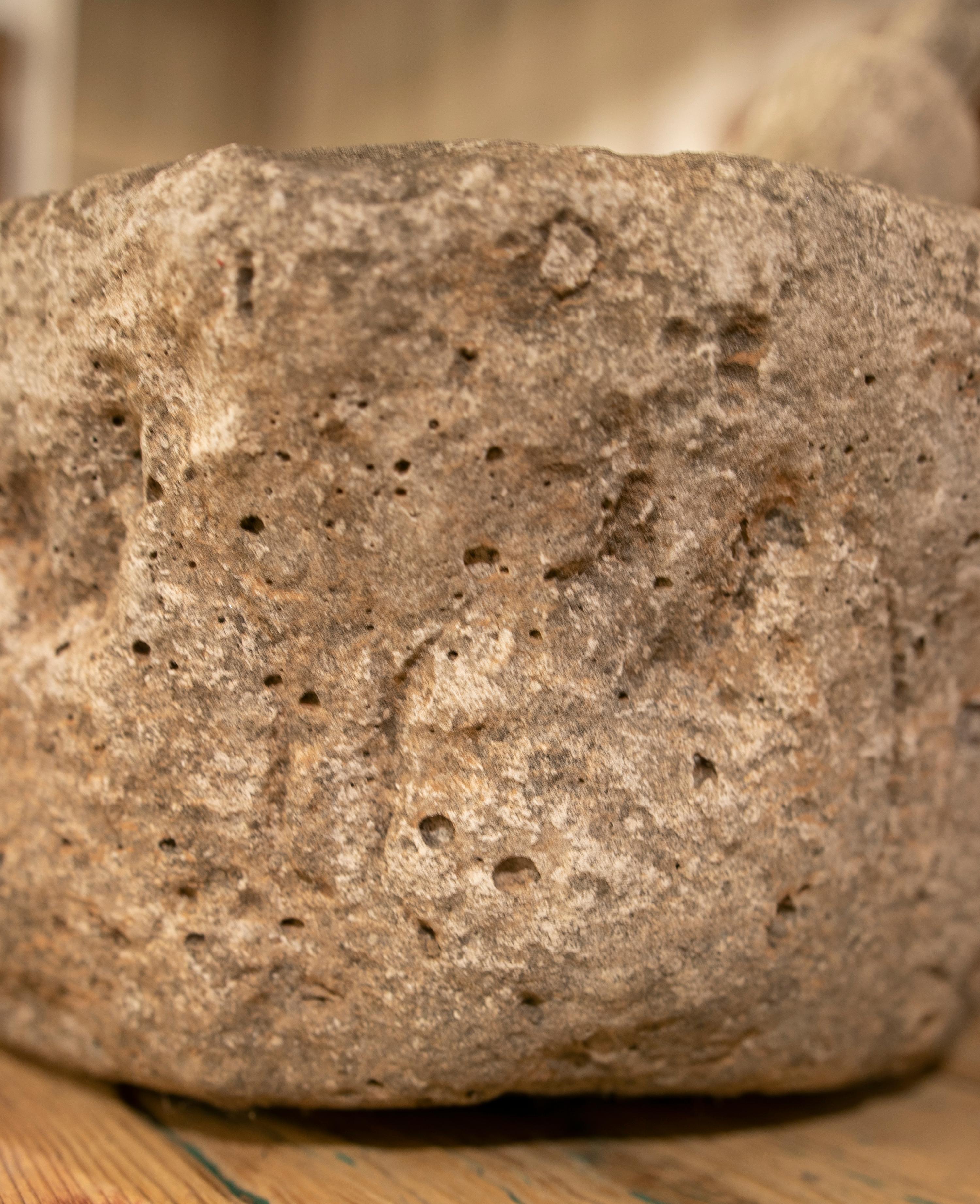 20th Century Antique Stone Mortar with Mallet For Sale