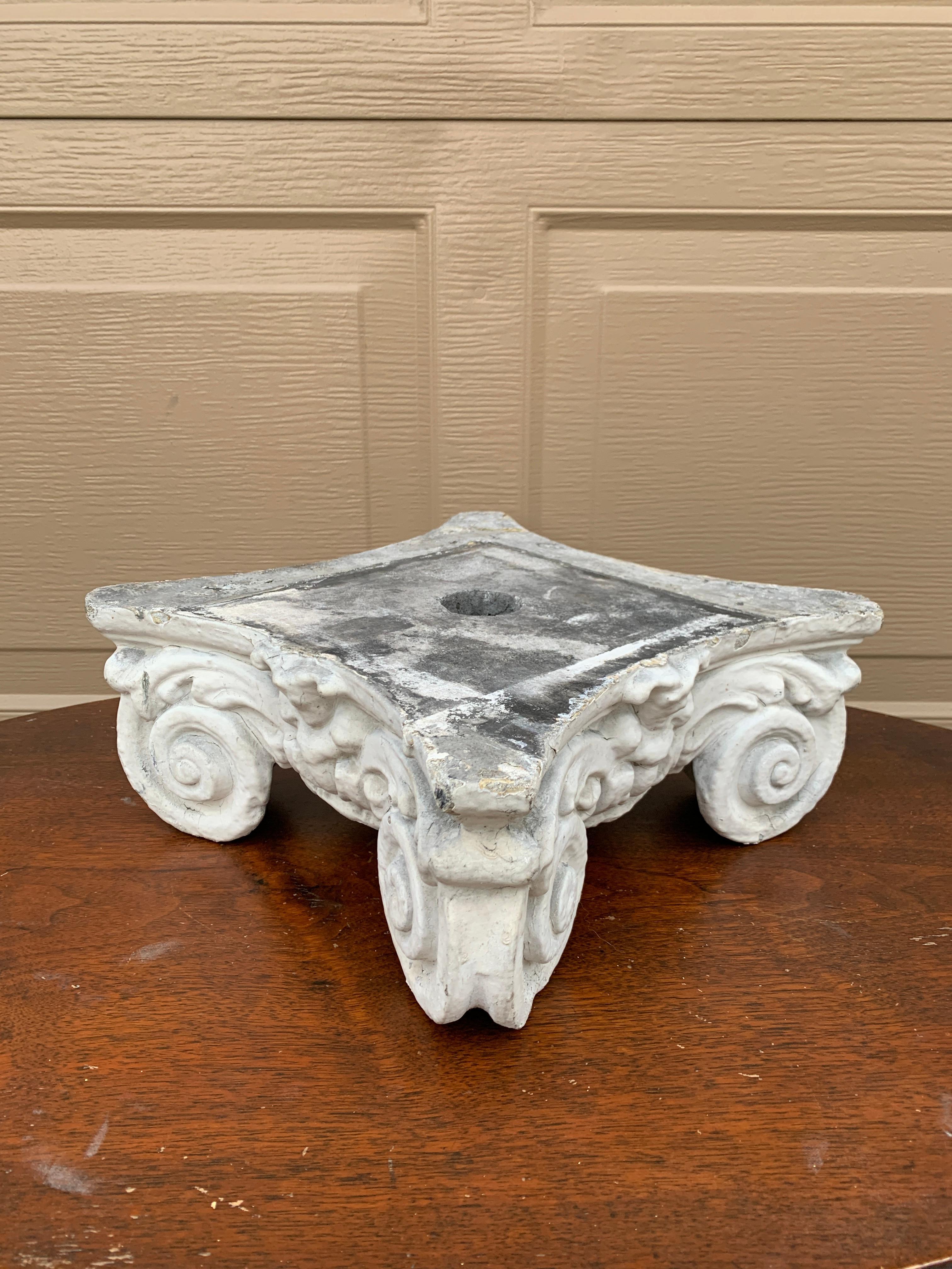 American Antique Stone Neoclassical Ionic Column Capital Stand, 19th Century For Sale