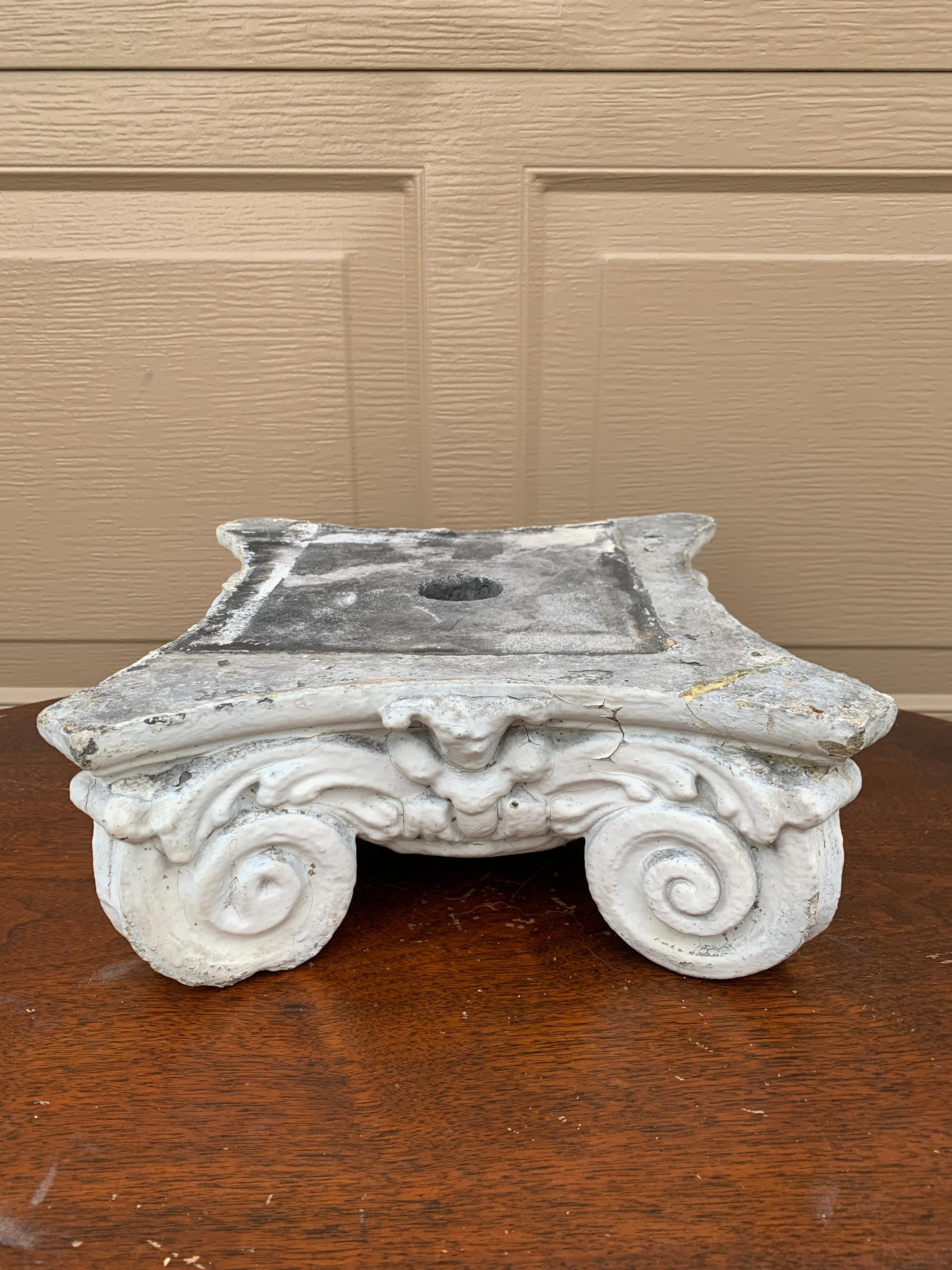 Cast Stone Antique Stone Neoclassical Ionic Column Capital Stand, 19th Century For Sale