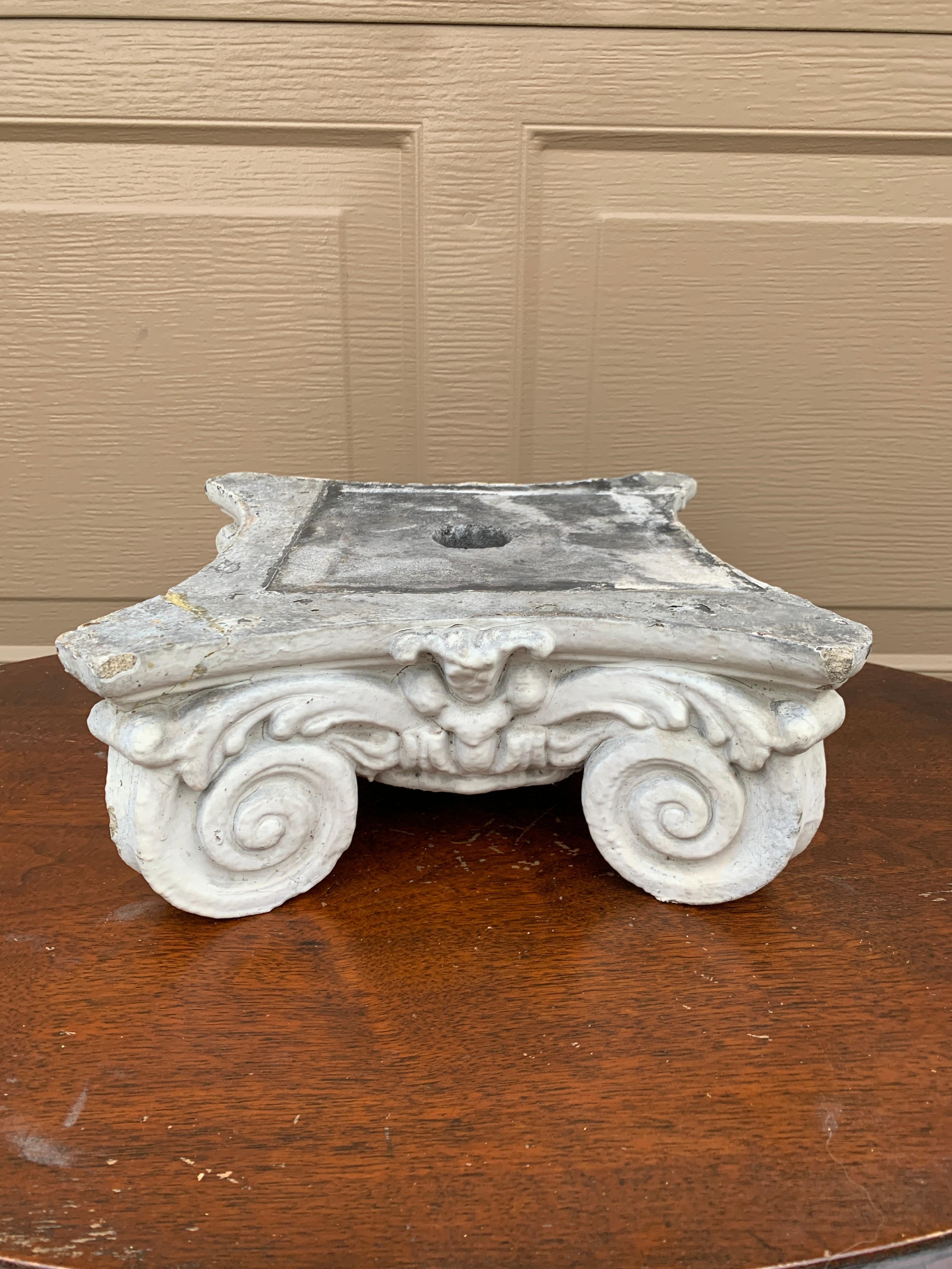 Antique Stone Neoclassical Ionic Column Capital Stand, 19th Century For Sale 1