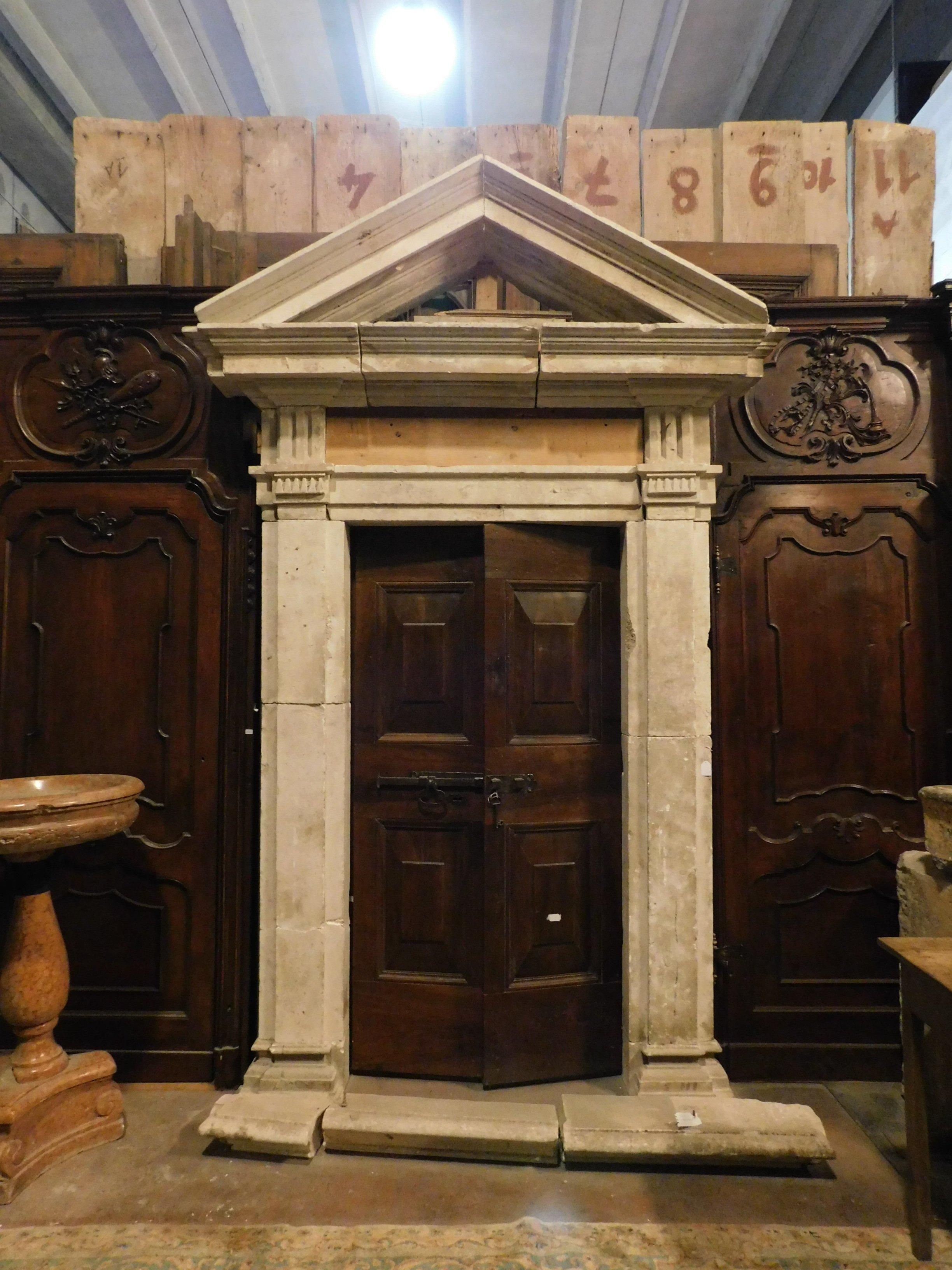 Italian Antique Stone Portal, Original Tympanum and Threshold, 16th Century, Italy