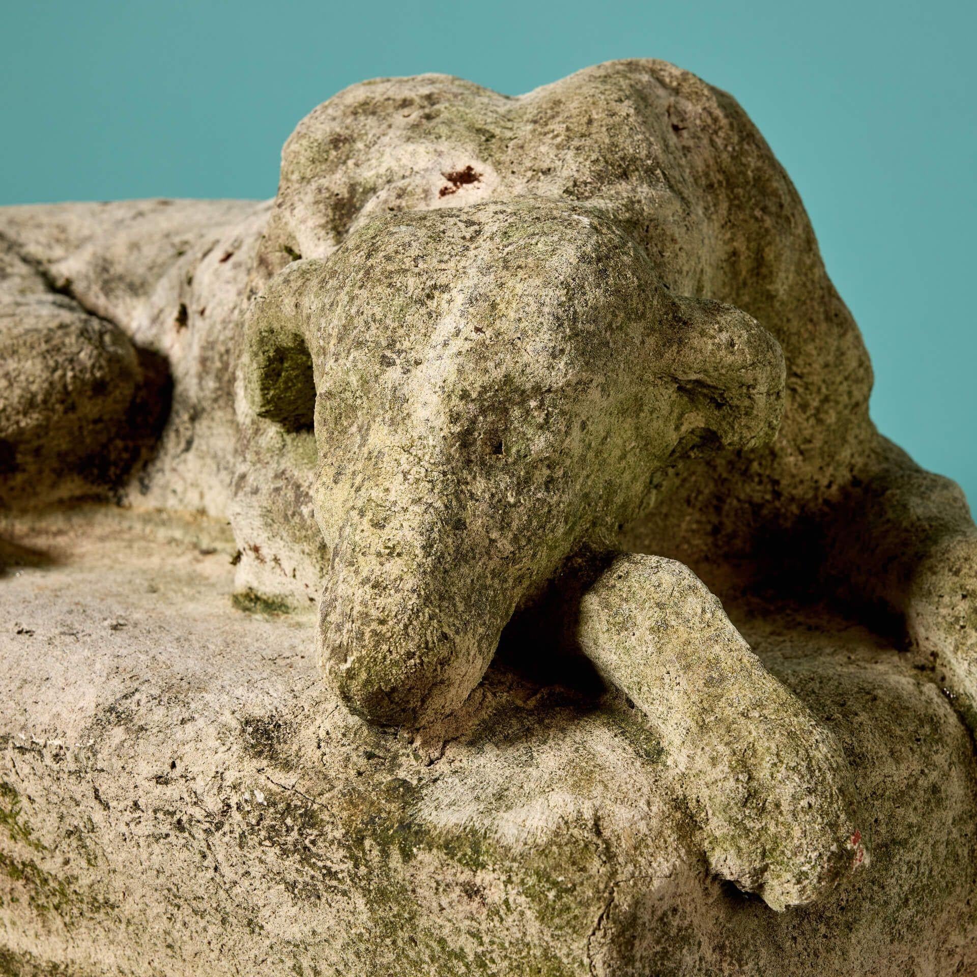 English Antique Stone Resting Greyhound Statue For Sale
