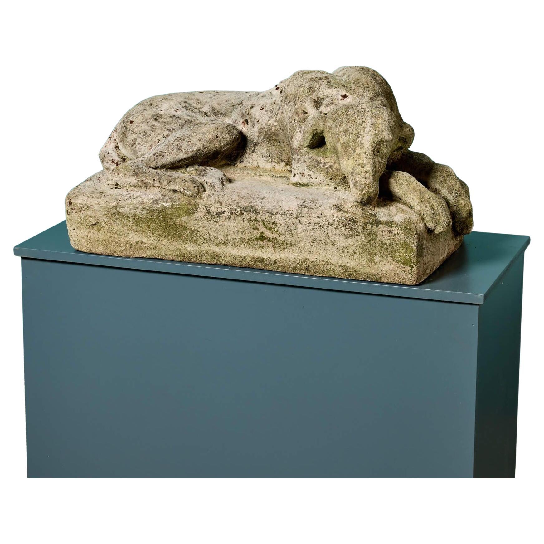Antique Stone Resting Greyhound Statue For Sale
