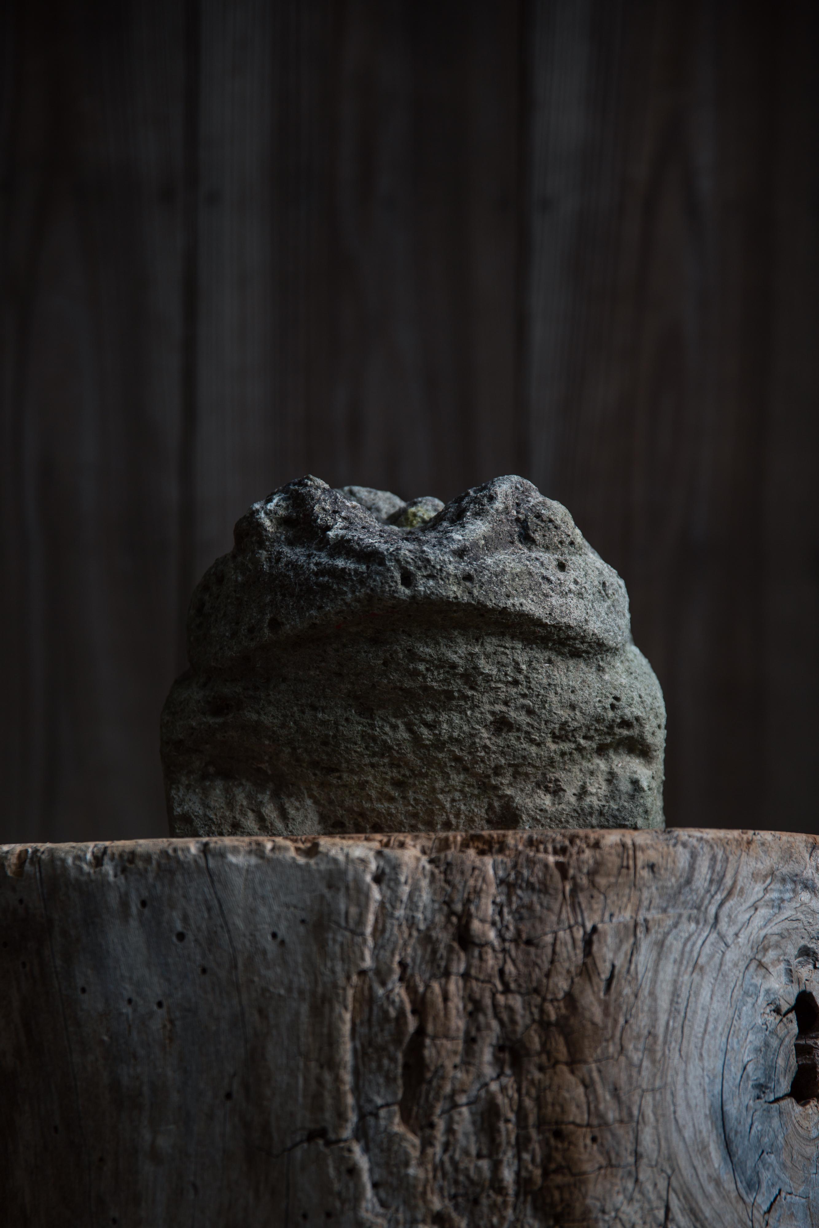 Carved Antique stone sculpture Frog wabi sabi Japanese garden elements primitive mingei