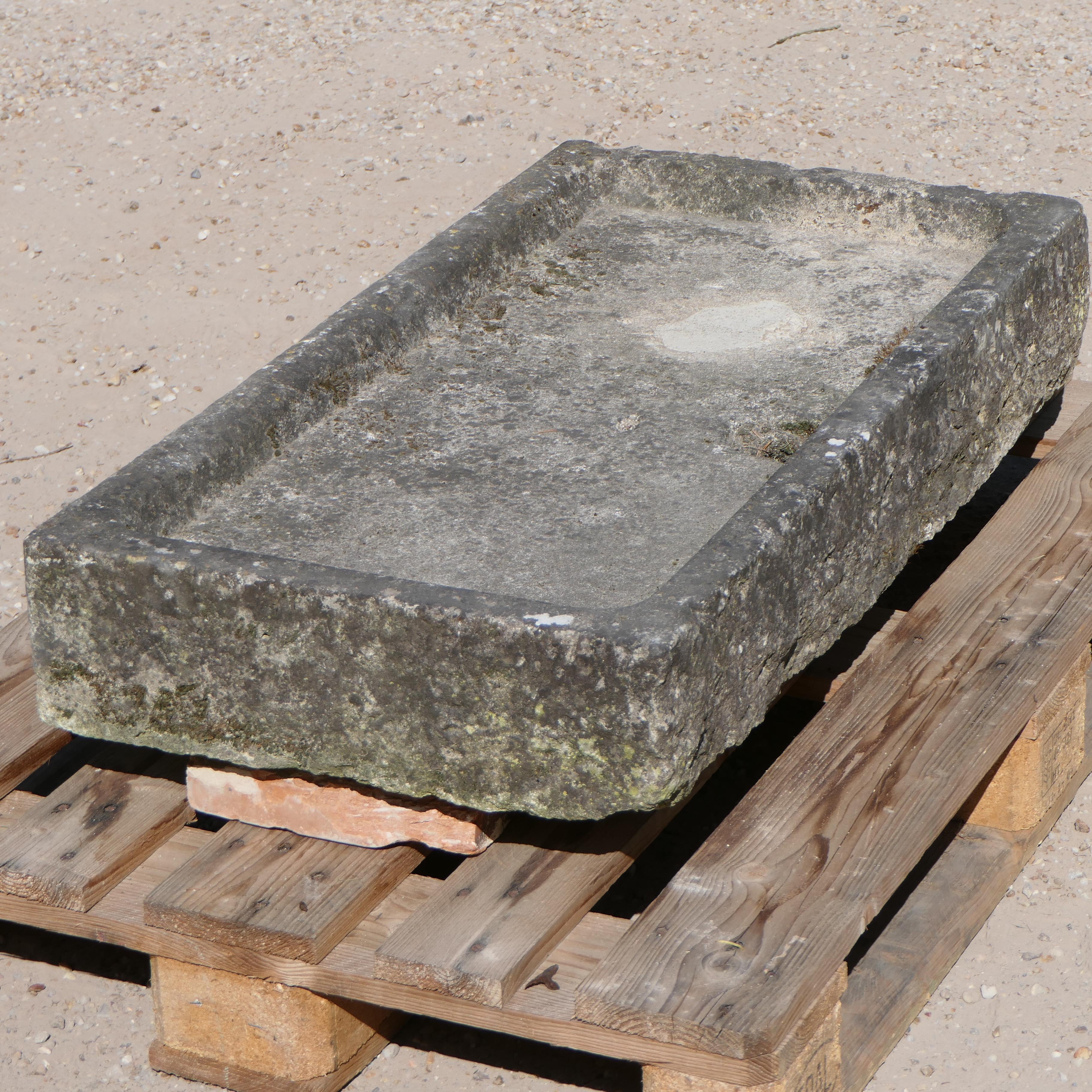 Limestone Antique Stone Sink – Rustic Farmhouse Style For Sale
