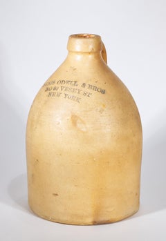 Antique Stoneware Jug Benjs Odell & Bros 80 Vesey St New York, 1860s-1880s