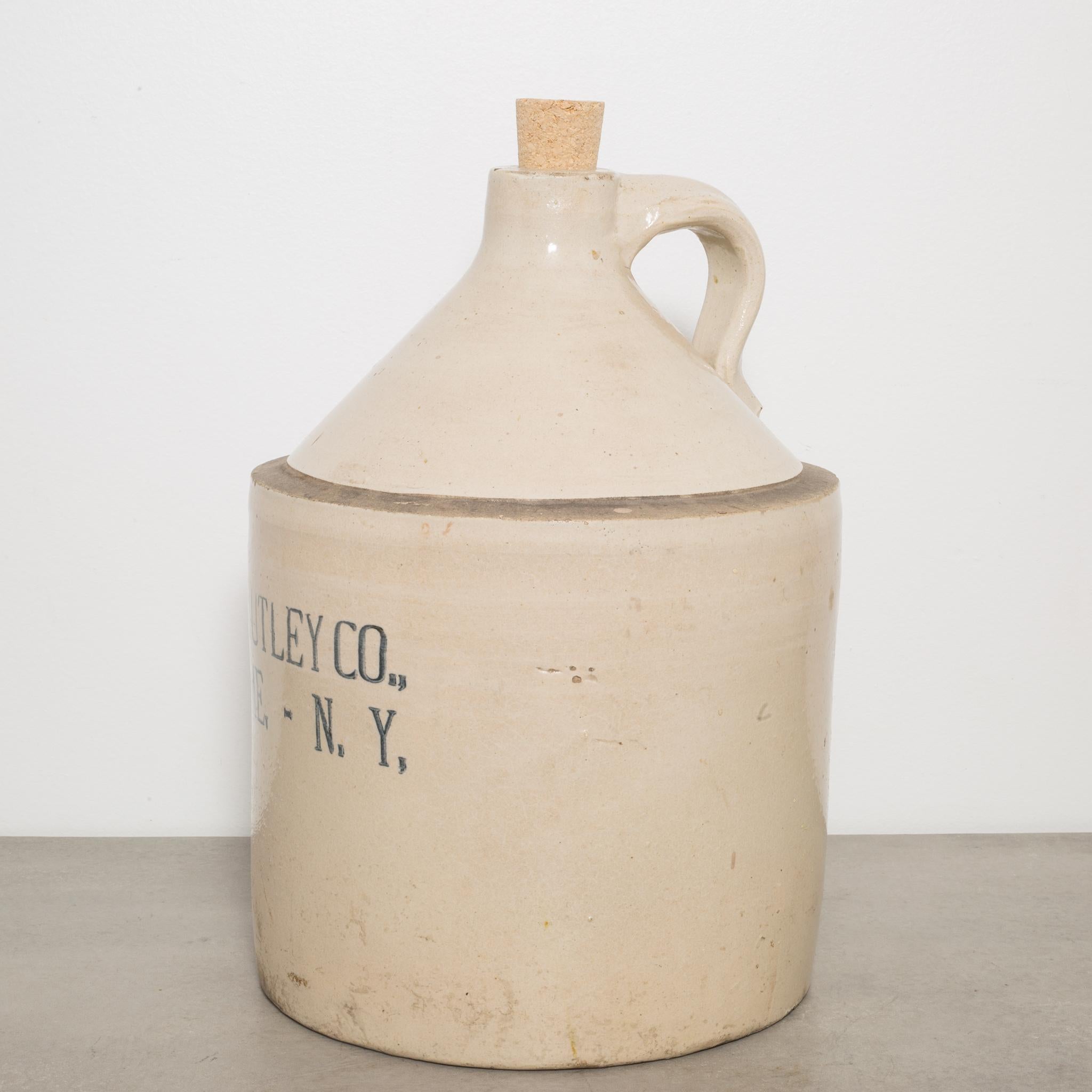 About

This is an original salt glazed stoneware jug with handle by R.L. Utley Company. This piece has retained its original finish with minor wear.

Creator R.l.Utley Co., Rome, NY.
Date Of Manufacture, circa1900.
Materials and techniques