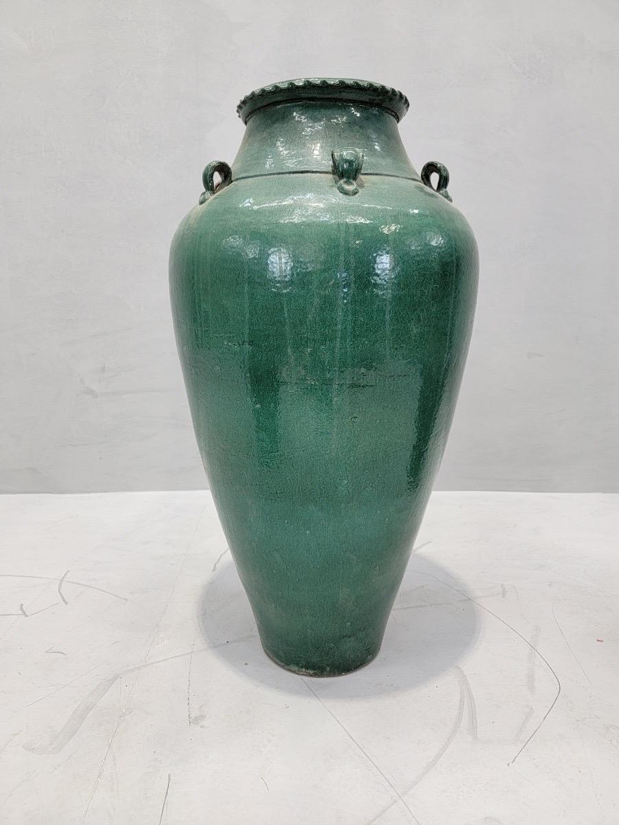 Ming Antique Stoneware Large Green-Glazed Mataban Jar For Sale