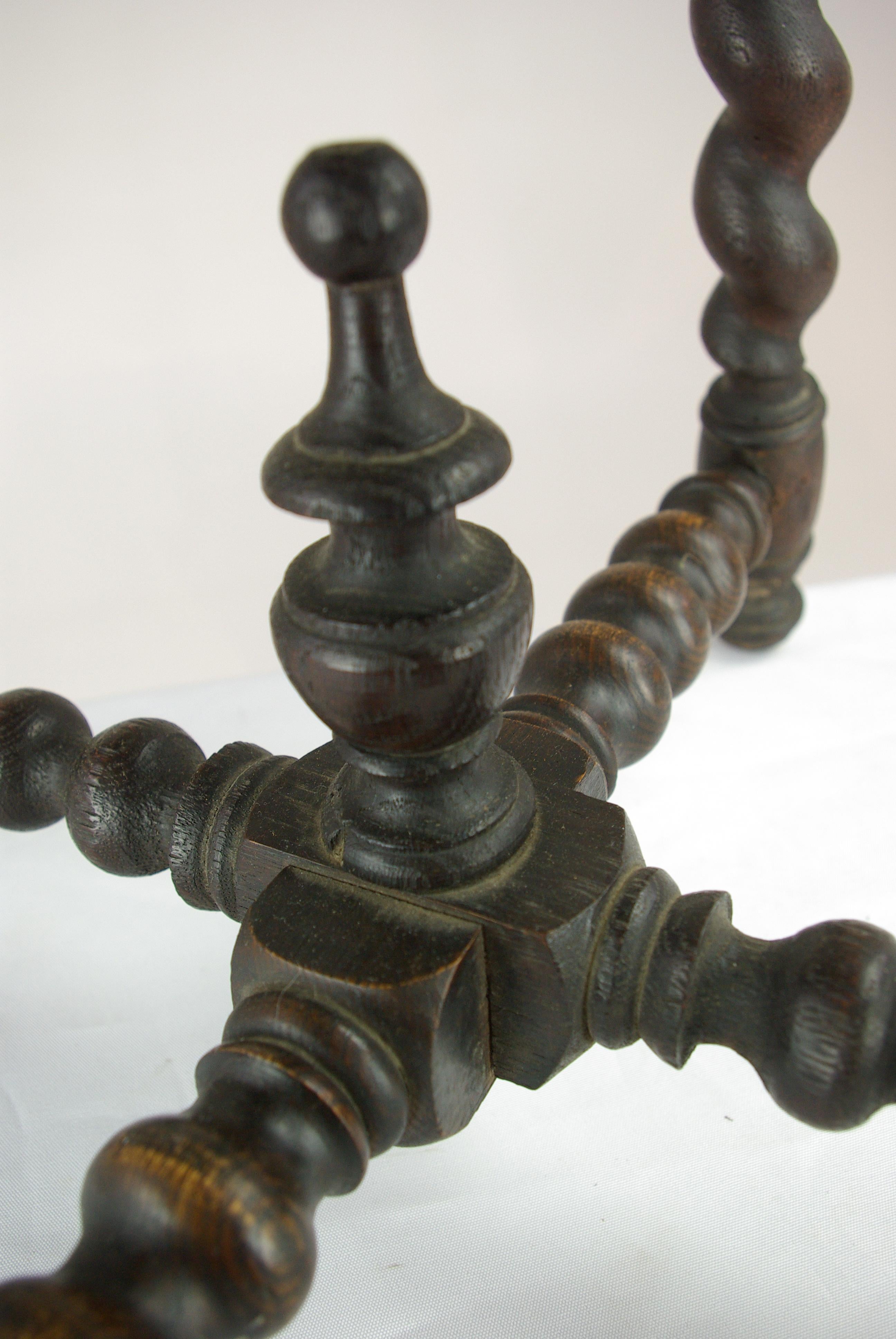 Scottish Antique Stool, Antique Victorian Carved Oak Stool Barley Twist Stool, B1470