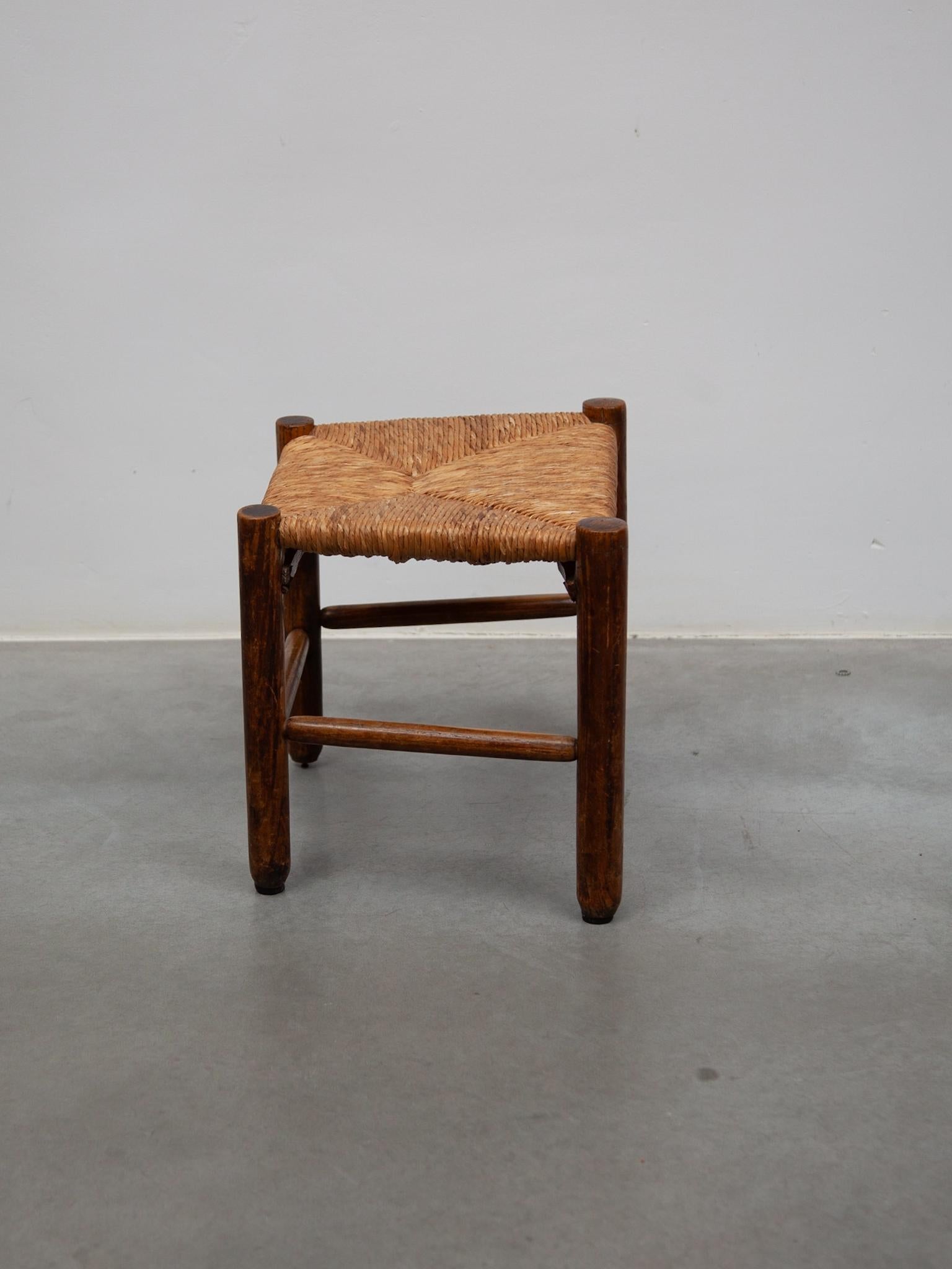 Hand-Crafted Antique Stool France Dordogne attributed to Charlotte Perriand for Robert For Sale