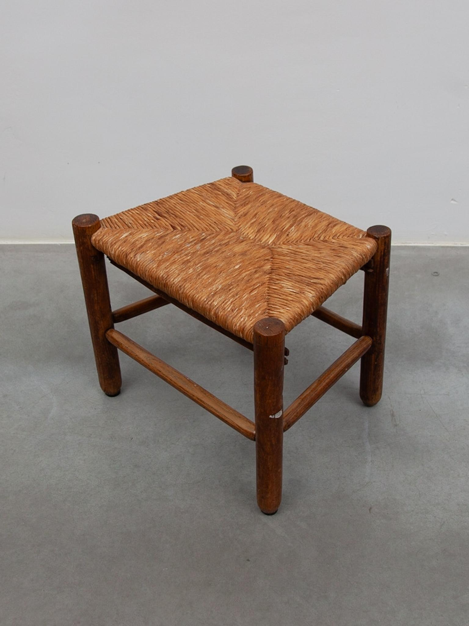 Rattan Antique Stool France Dordogne attributed to Charlotte Perriand for Robert For Sale