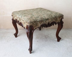 Antique Louis XV Style Stool With Floral Tapestry Upholstery. English C.1860