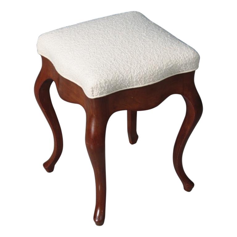 Antique Stool in Mahogany and Boucle, Made in Danmark For Sale