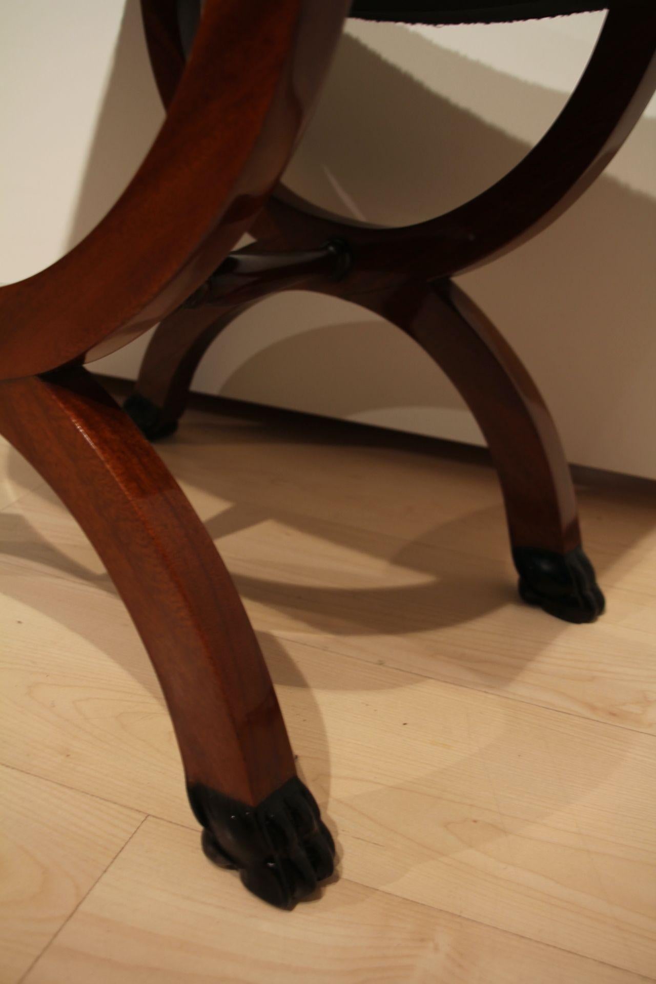 Antique Stool, Paw Feet, Solid Mahogany, Black Boucle, France circa 1860 3