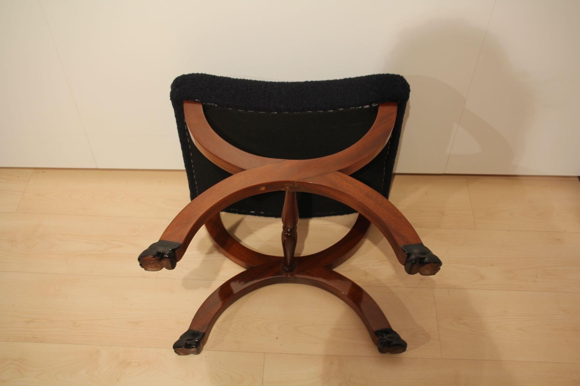 Antique Stool, Paw Feet, Solid Mahogany, Black Boucle, France circa 1860 5
