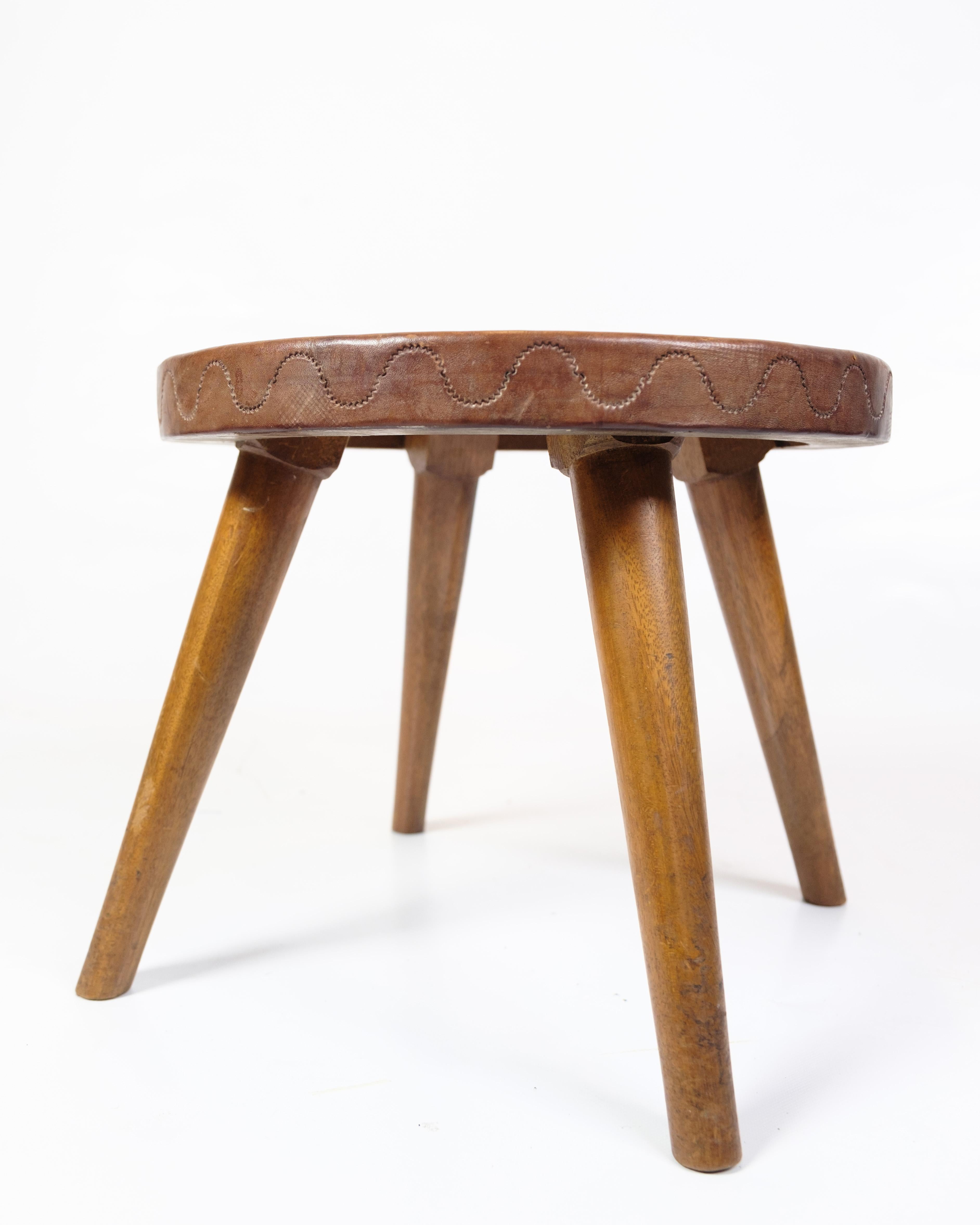 Mid-20th Century Antique Stool With Carvings Of Farmer With Alpaca From 1940s For Sale