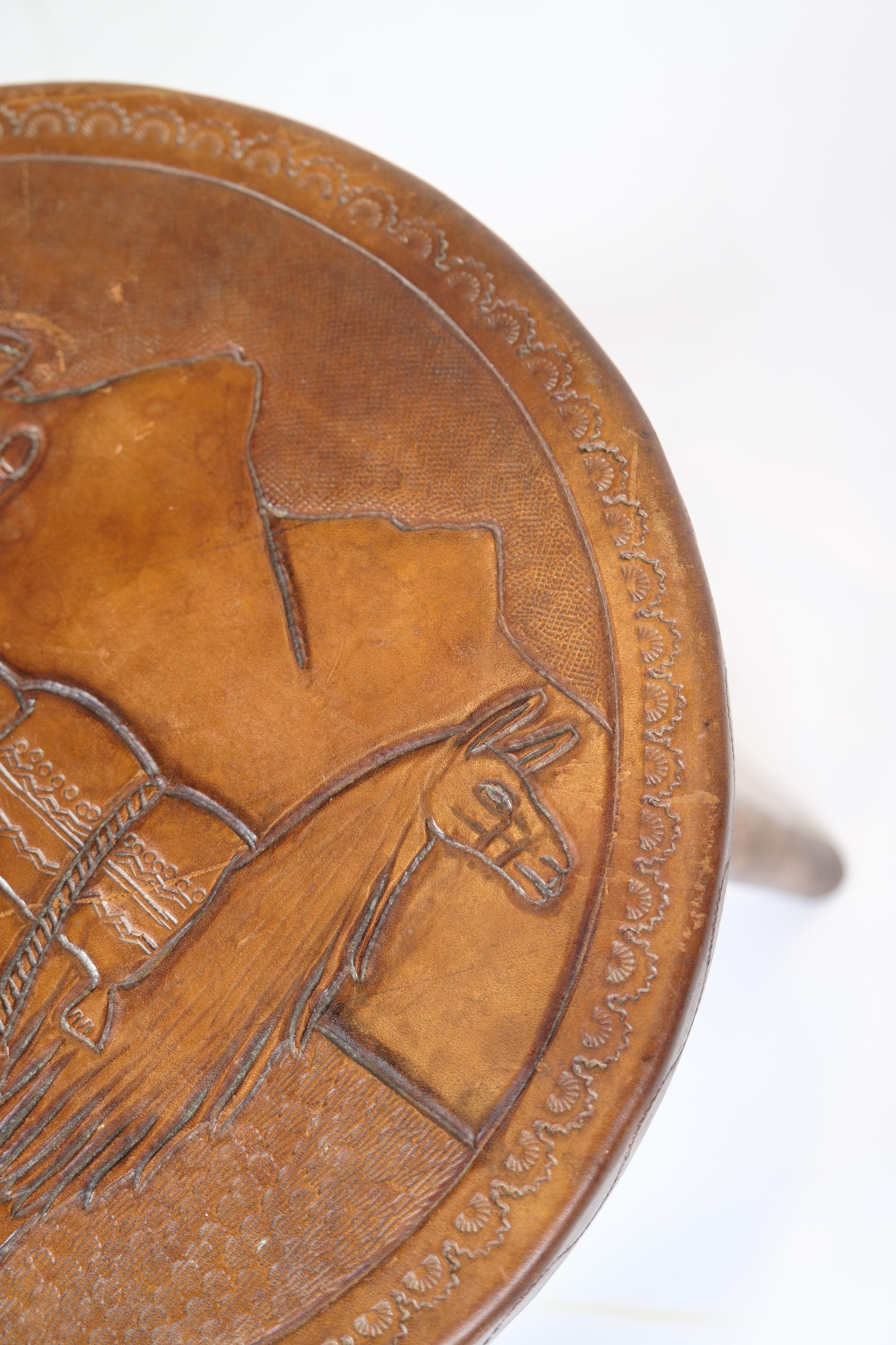 Antique Stool With Carvings Of Farmer With Alpaca From 1940s For Sale 1