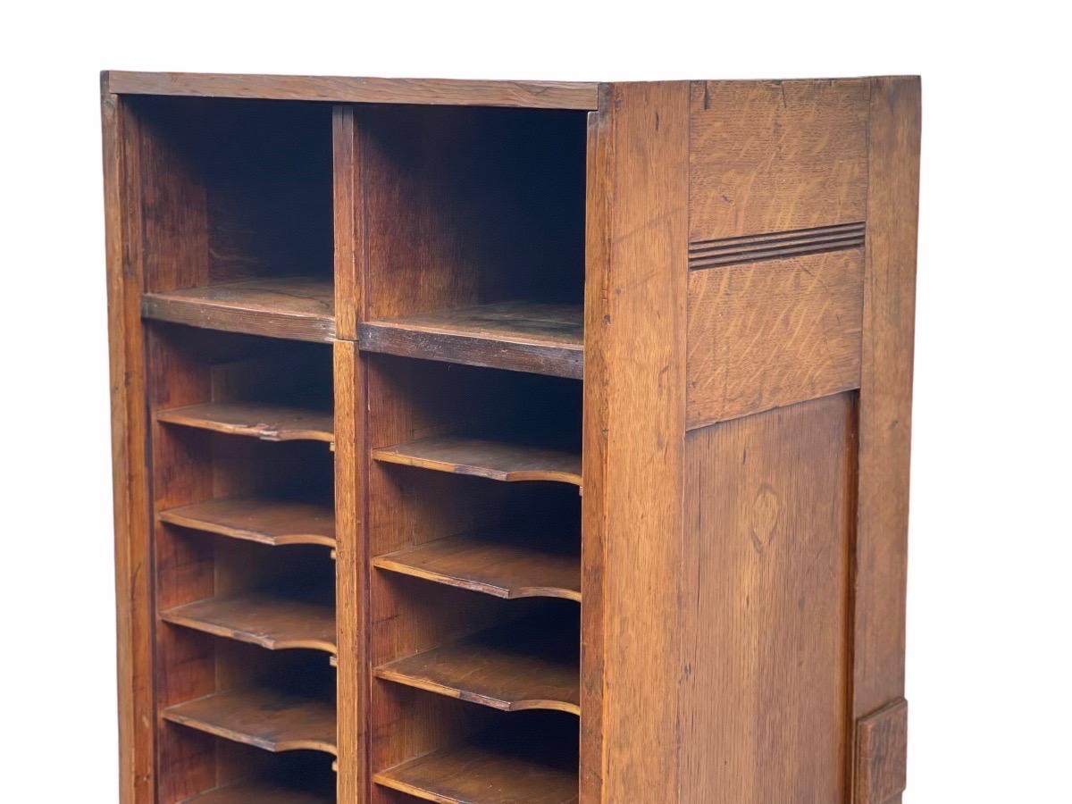 Antique Storage Accessory Cabinet with Casters, Fixed Shelves In Good Condition For Sale In Seattle, WA