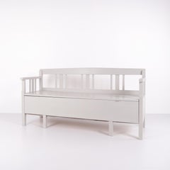Antique Storage Bench Grey Painted In Pine Wood From 1860s