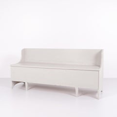 Antique Storage Bench Grey Painted In Pine Wood From 1890s
