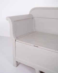 Antique Storage Bench Grey Painted In Pine Wood From 1890s