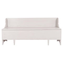 Antique Storage Bench Grey Painted In Pine Wood From 1890s