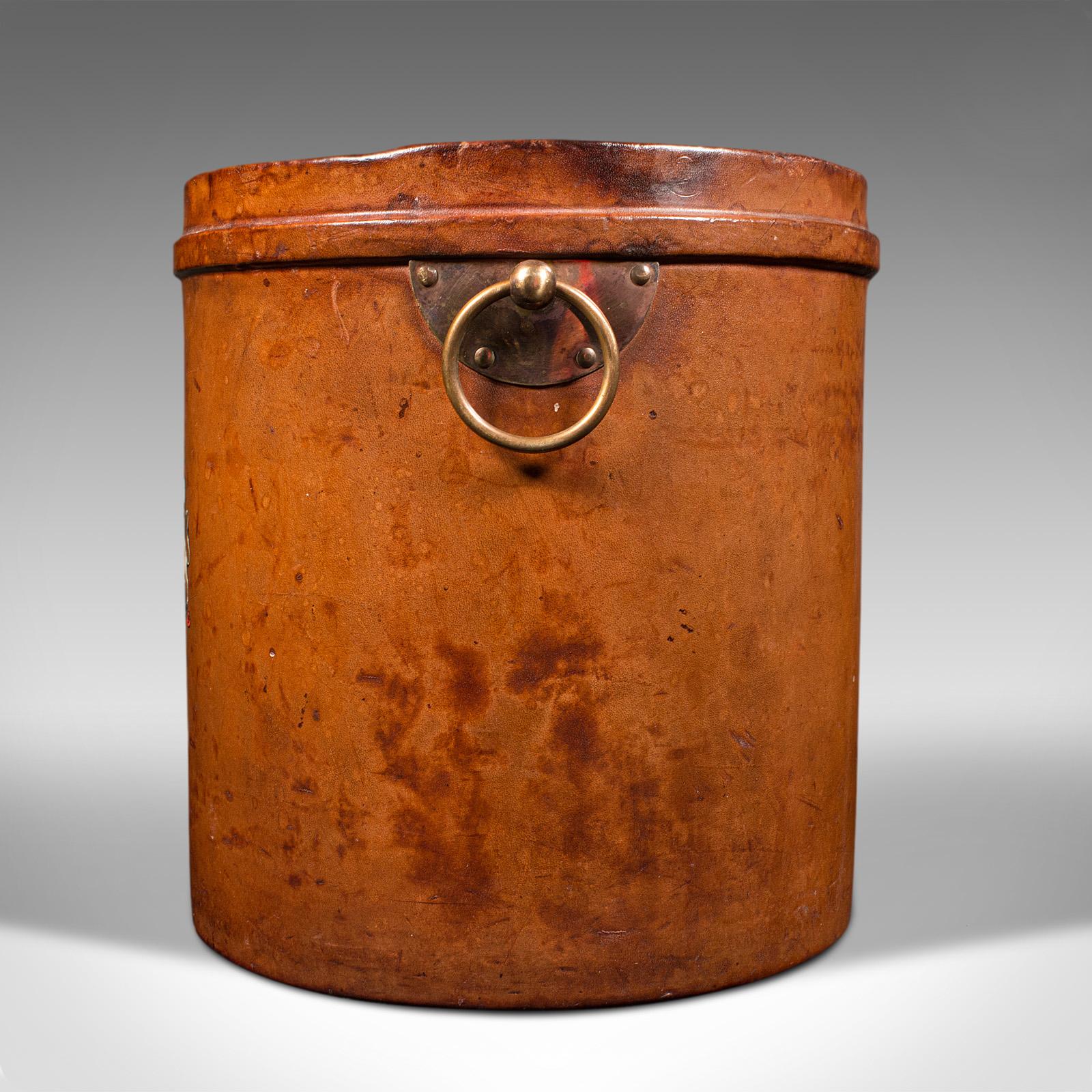 British Antique Storage Bin, English, Leather, Bucket, Store, Hall Stand, Victorian For Sale